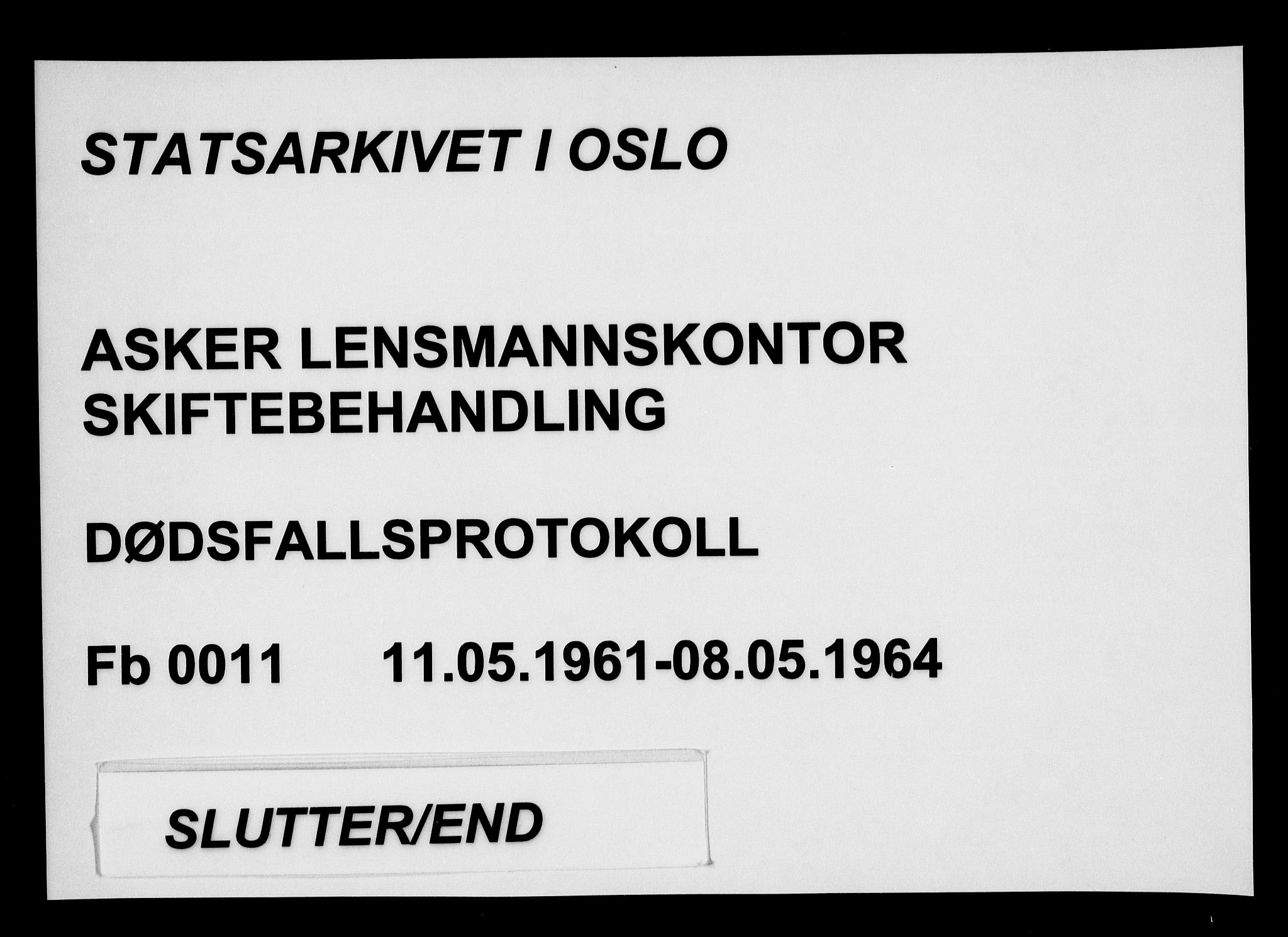 Asker lensmannskontor, AV/SAO-A-10244/H/Ha/Haa/L0011: Dødsanmeldelsesprotokoller, 1961-1964