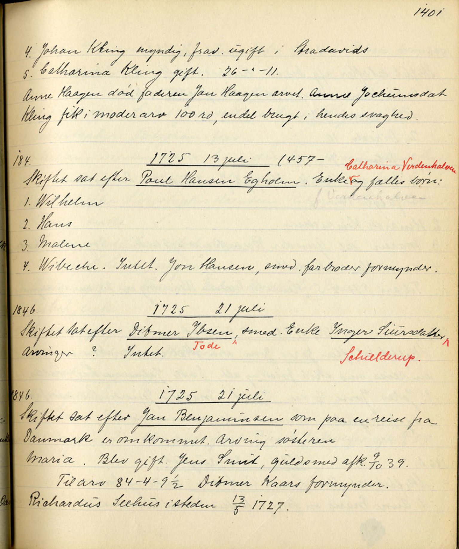 Sollied, Olaf og Thora - samlinger, AV/SAB-SAB/DA-0401/01/L0011/0001: Skifte: Utdrag av registreringsprotokoll / 96 Skifte: utdrag av registreringsprotokoll, 1675-1738, s. 1401