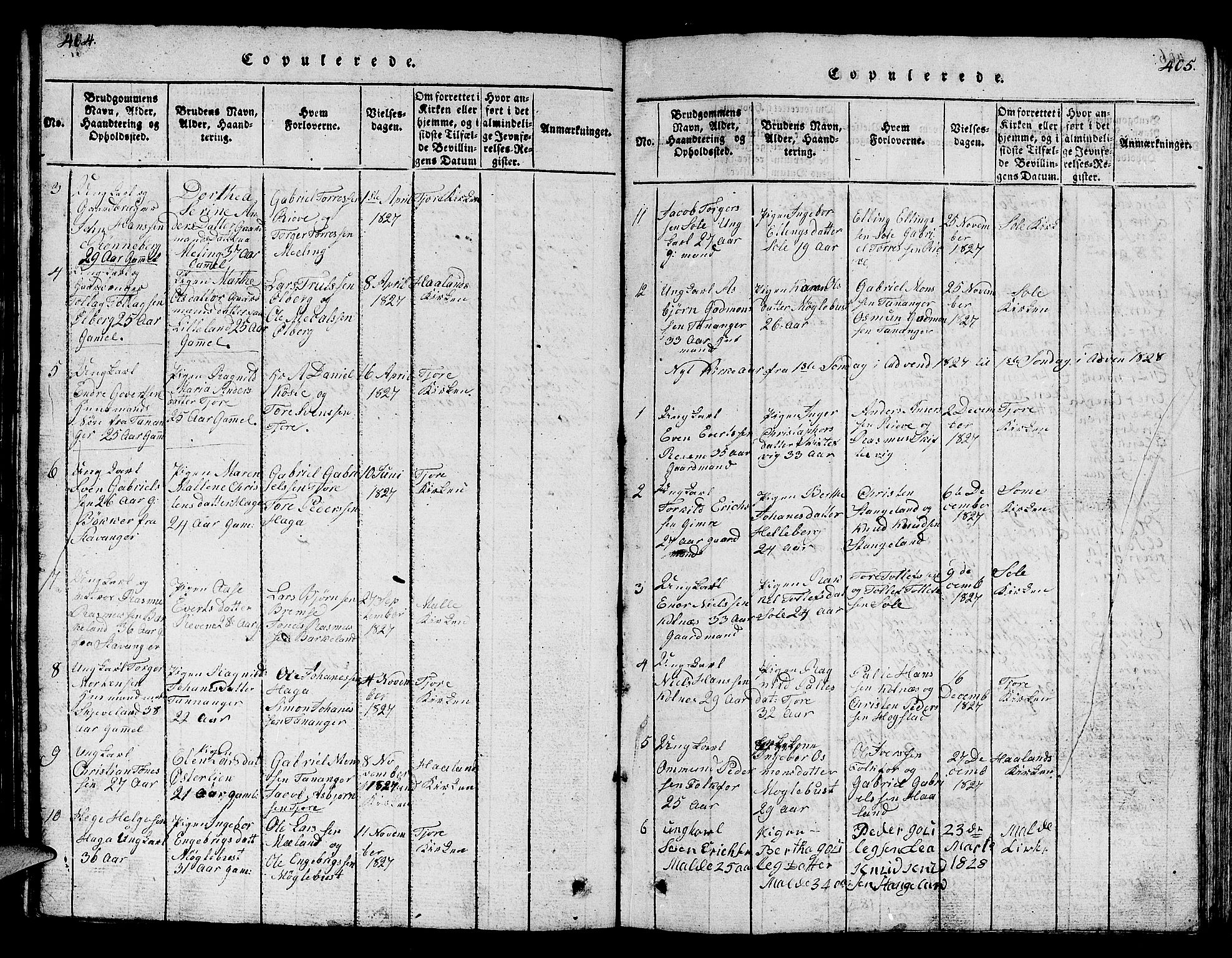 Håland sokneprestkontor, AV/SAST-A-101802/001/30BB/L0001: Klokkerbok nr. B 1, 1815-1845, s. 404-405