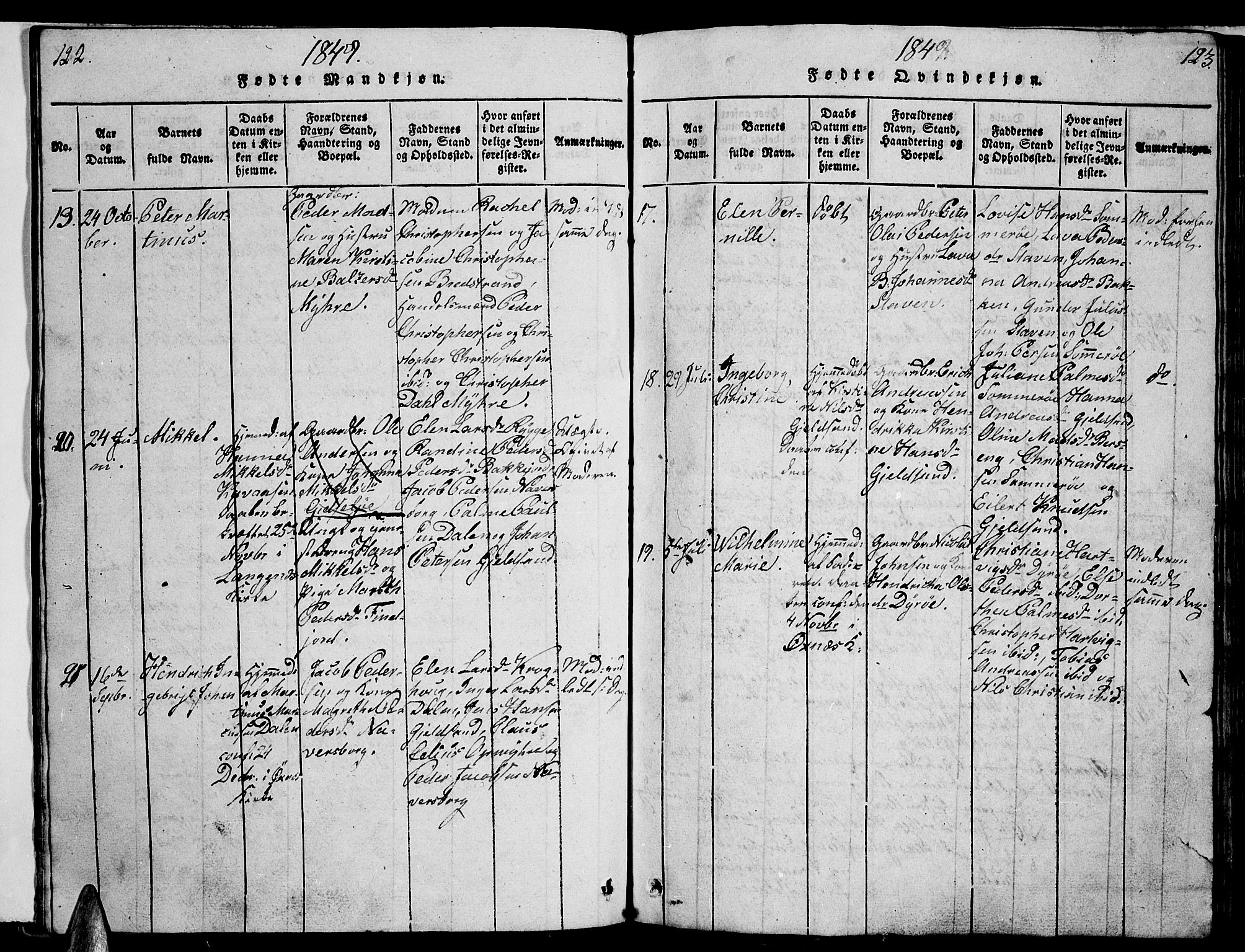 Ministerialprotokoller, klokkerbøker og fødselsregistre - Nordland, AV/SAT-A-1459/893/L1346: Klokkerbok nr. 893C01, 1820-1858, s. 122-123