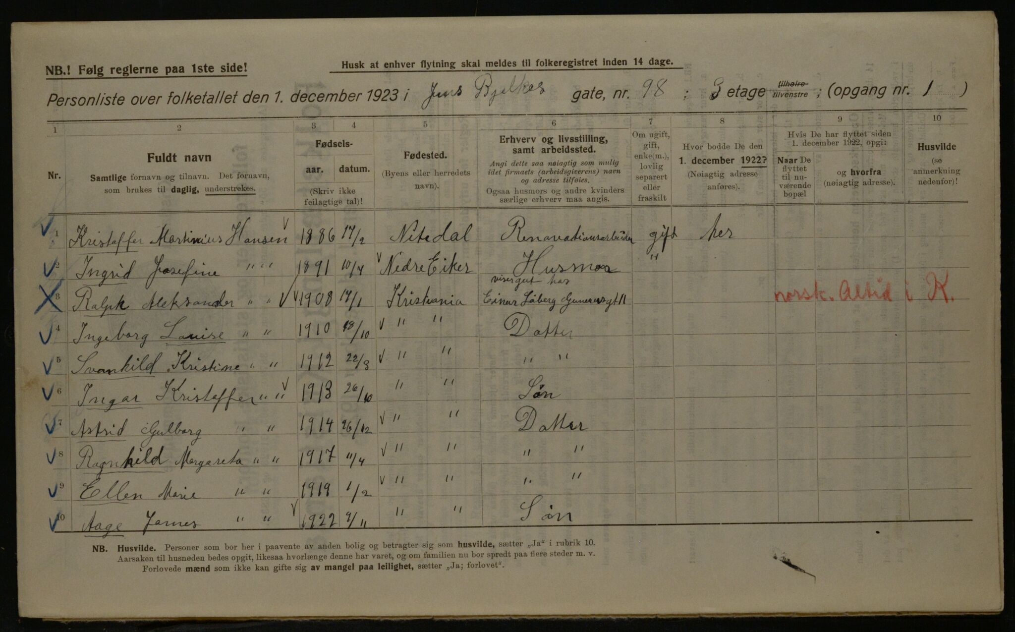 OBA, Kommunal folketelling 1.12.1923 for Kristiania, 1923, s. 52431