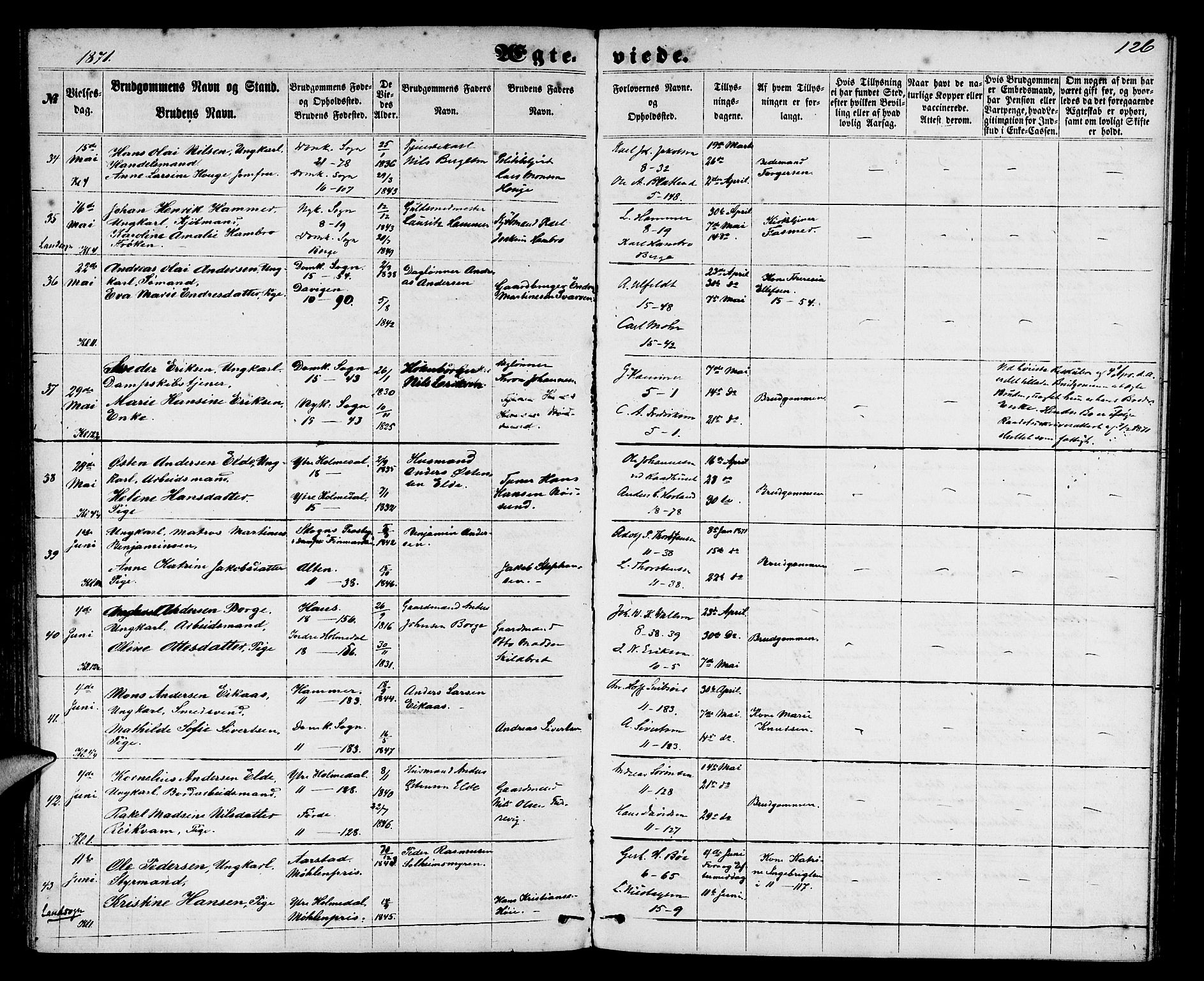 Domkirken sokneprestembete, AV/SAB-A-74801/H/Hab/L0030: Klokkerbok nr. D 2, 1857-1876, s. 126