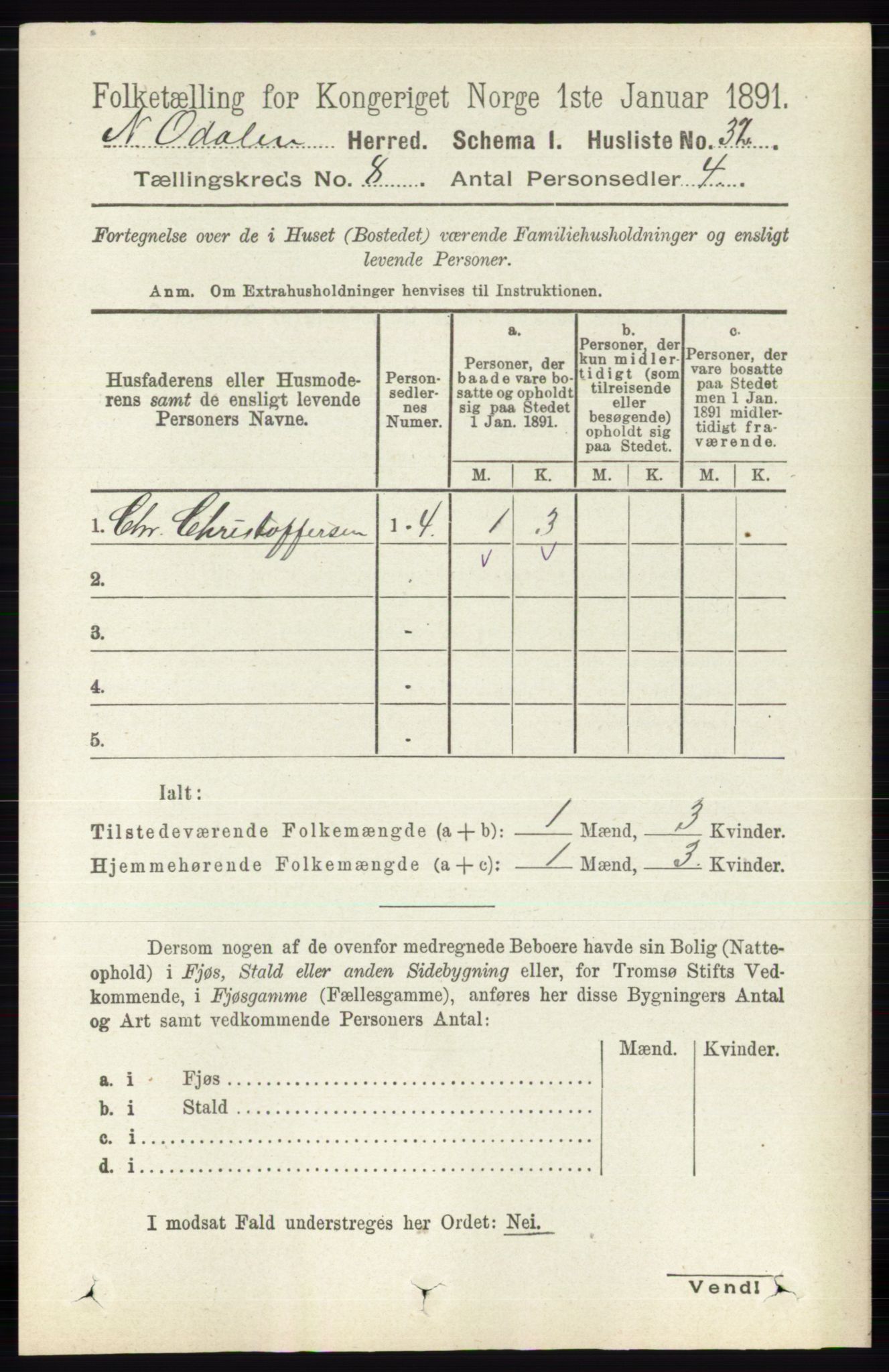 RA, Folketelling 1891 for 0418 Nord-Odal herred, 1891, s. 3217