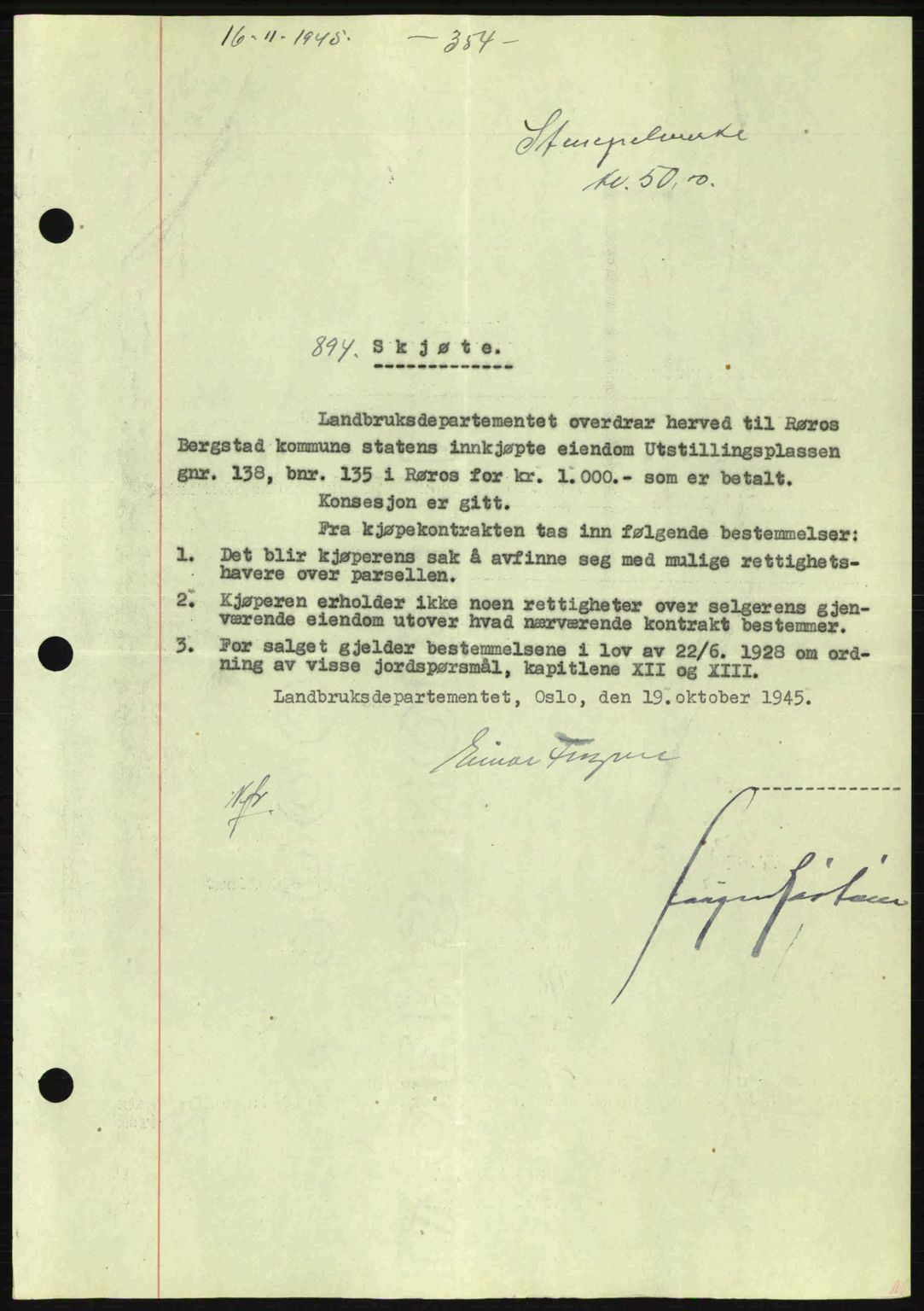 Gauldal sorenskriveri, SAT/A-0014/1/2/2C: Pantebok nr. A1a, 1945-1945, Dagboknr: 894/1945
