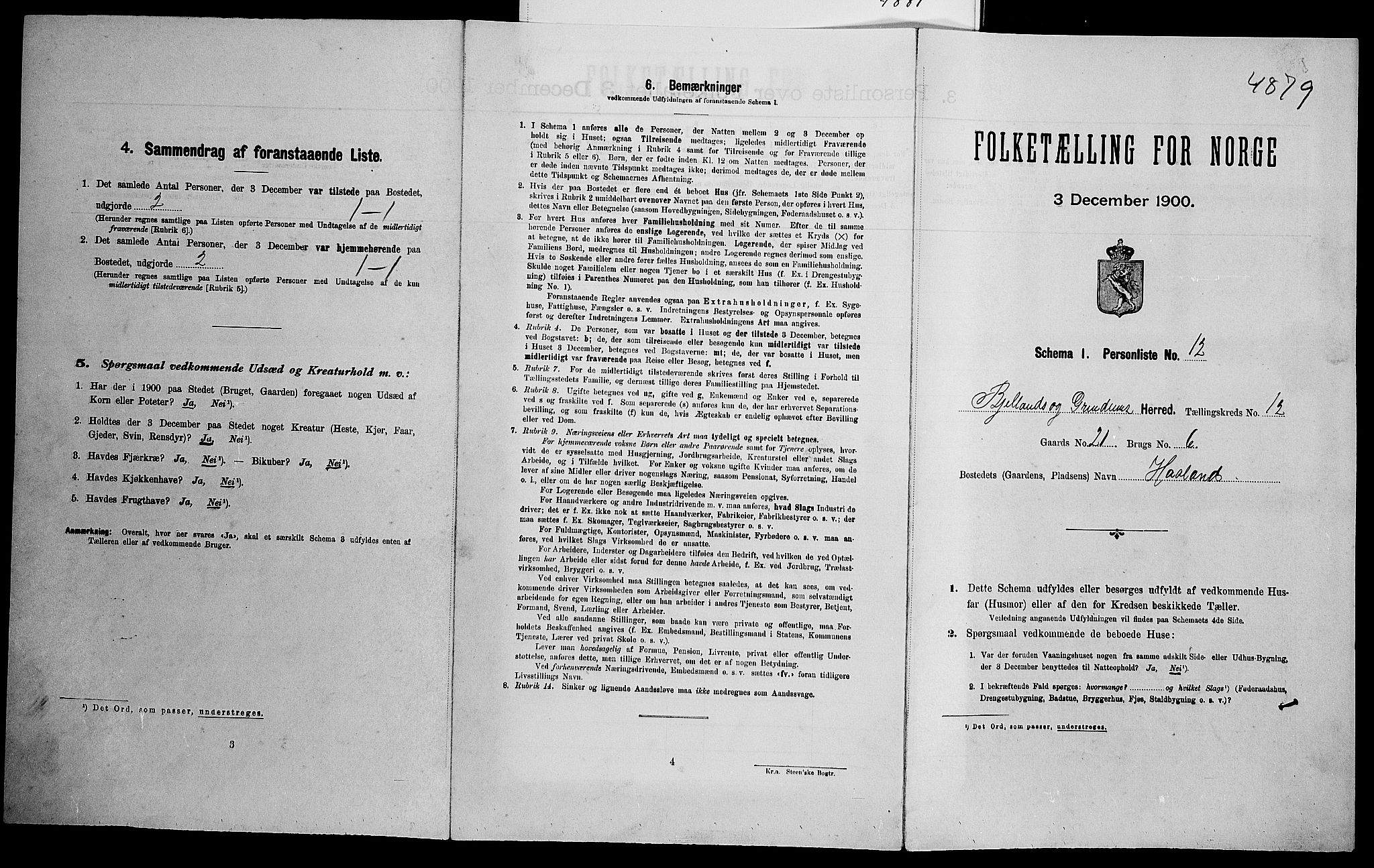 SAK, Folketelling 1900 for 1024 Bjelland og Grindheim herred, 1900, s. 632