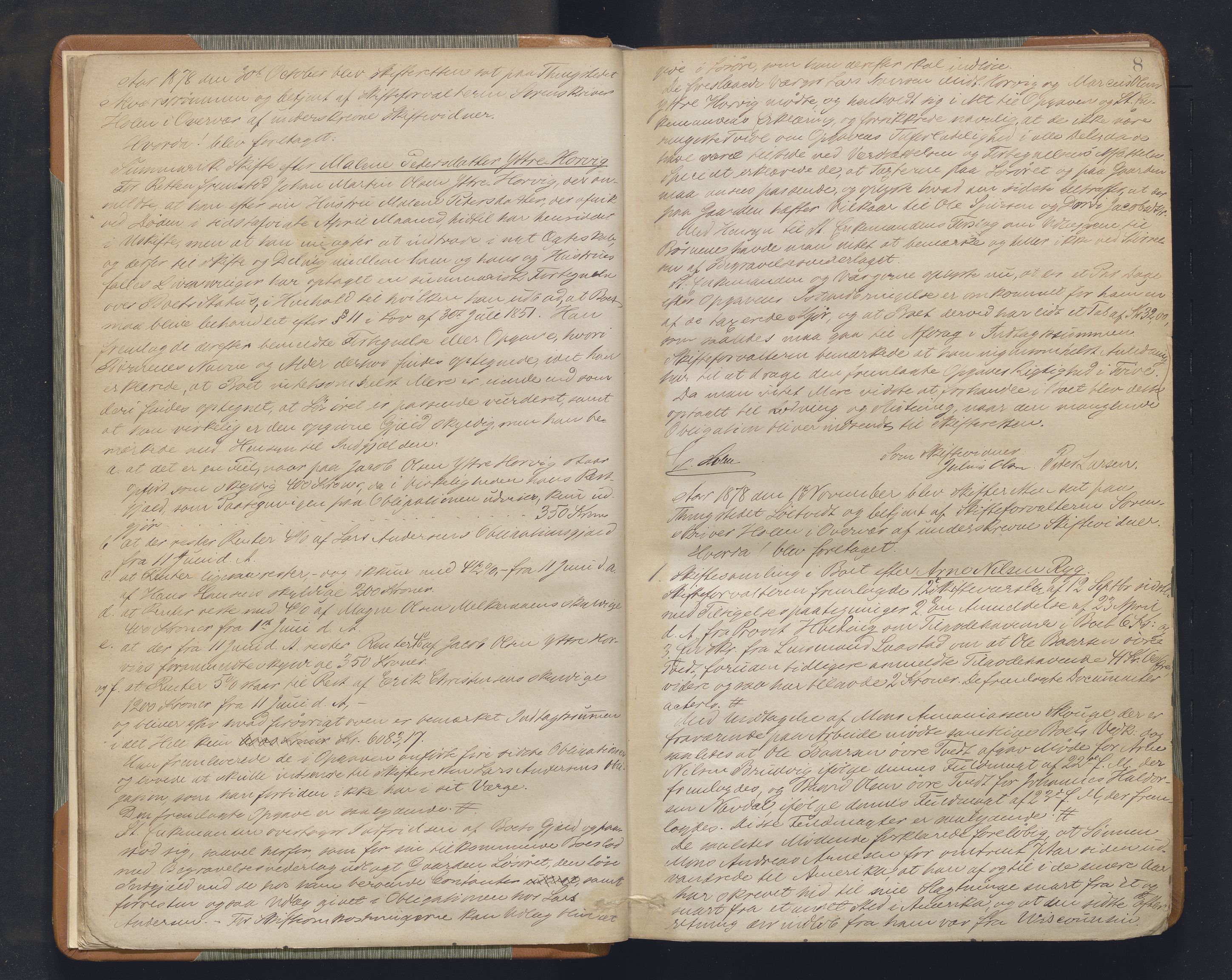 Nordhordland sorenskrivar, AV/SAB-A-2901/1/H/Hc/L0003: Skifteforhandlingsprotokollar, 1878-1888, s. 8