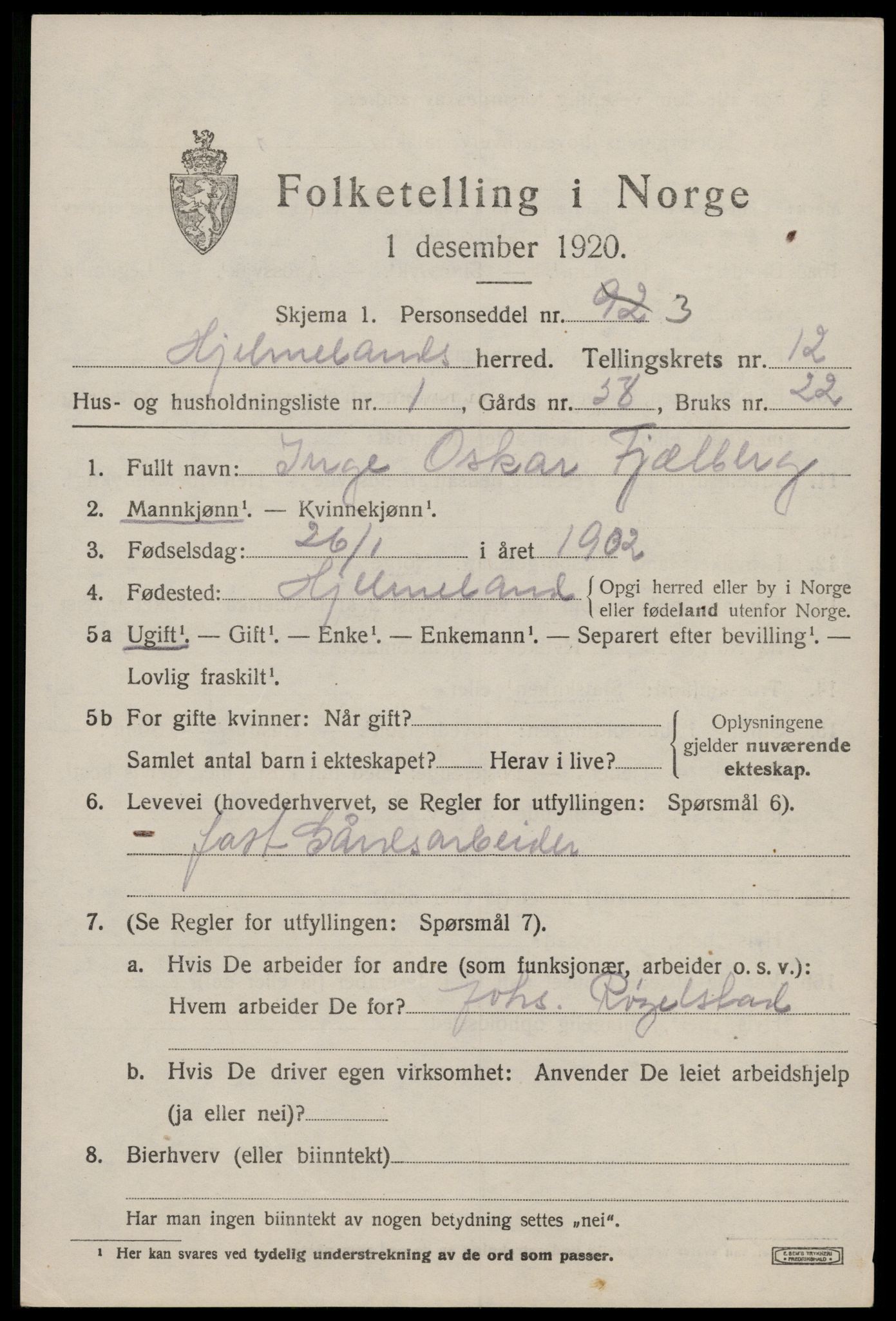 SAST, Folketelling 1920 for 1133 Hjelmeland herred, 1920, s. 4125