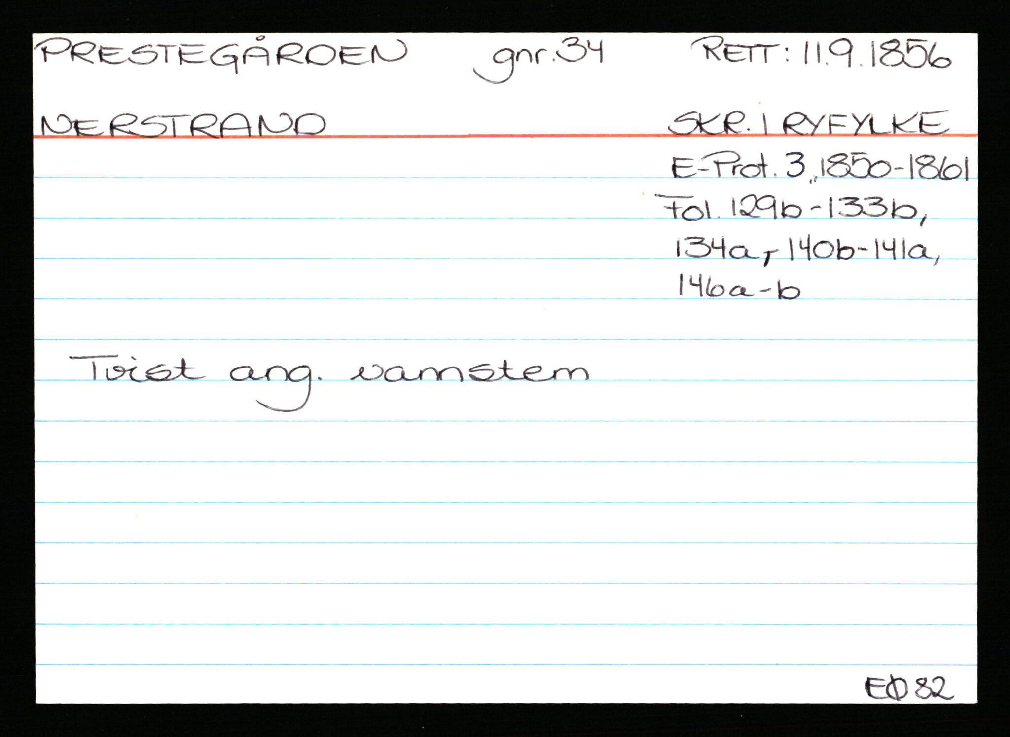 Statsarkivet i Stavanger, AV/SAST-A-101971/03/Y/Ym/L0045: Åstedskort sortert etter gårdsnavn: Prestegården - Rapstad, 1600-1950, s. 28