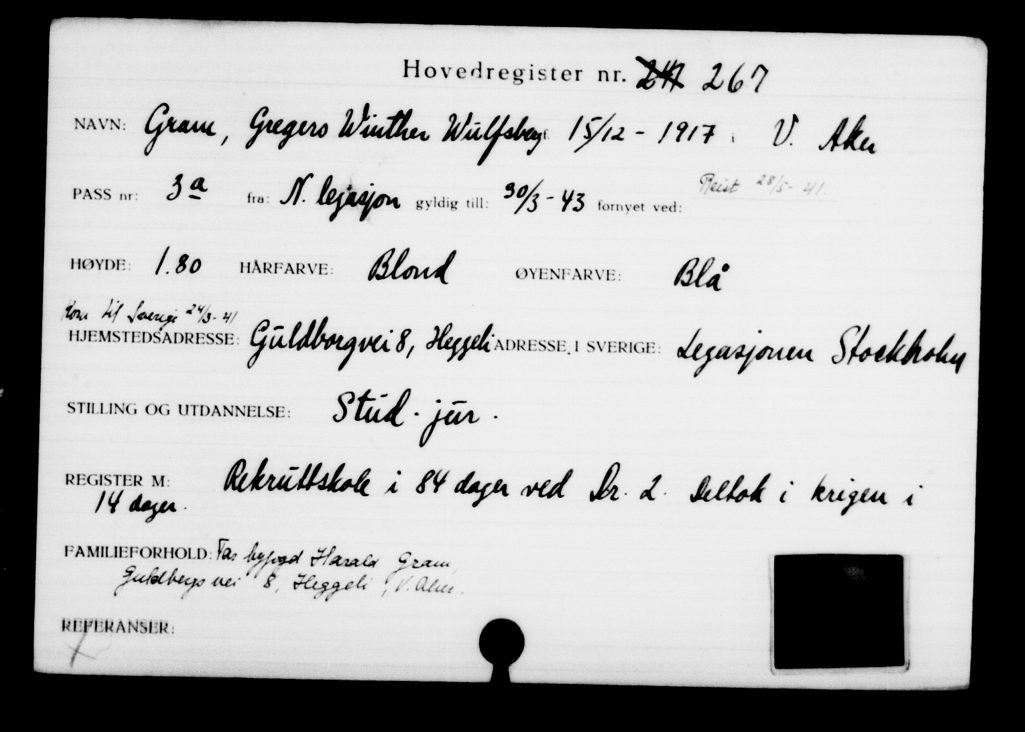 Utenriksstasjonene, Legasjonen i Stockholm, Flyktningkontoret, AV/RA-S-6753/V/Va/L0001: Kjesäterkartoteket, flyktninger med registreringsnr. 1-1000, 1940-1945, s. 425