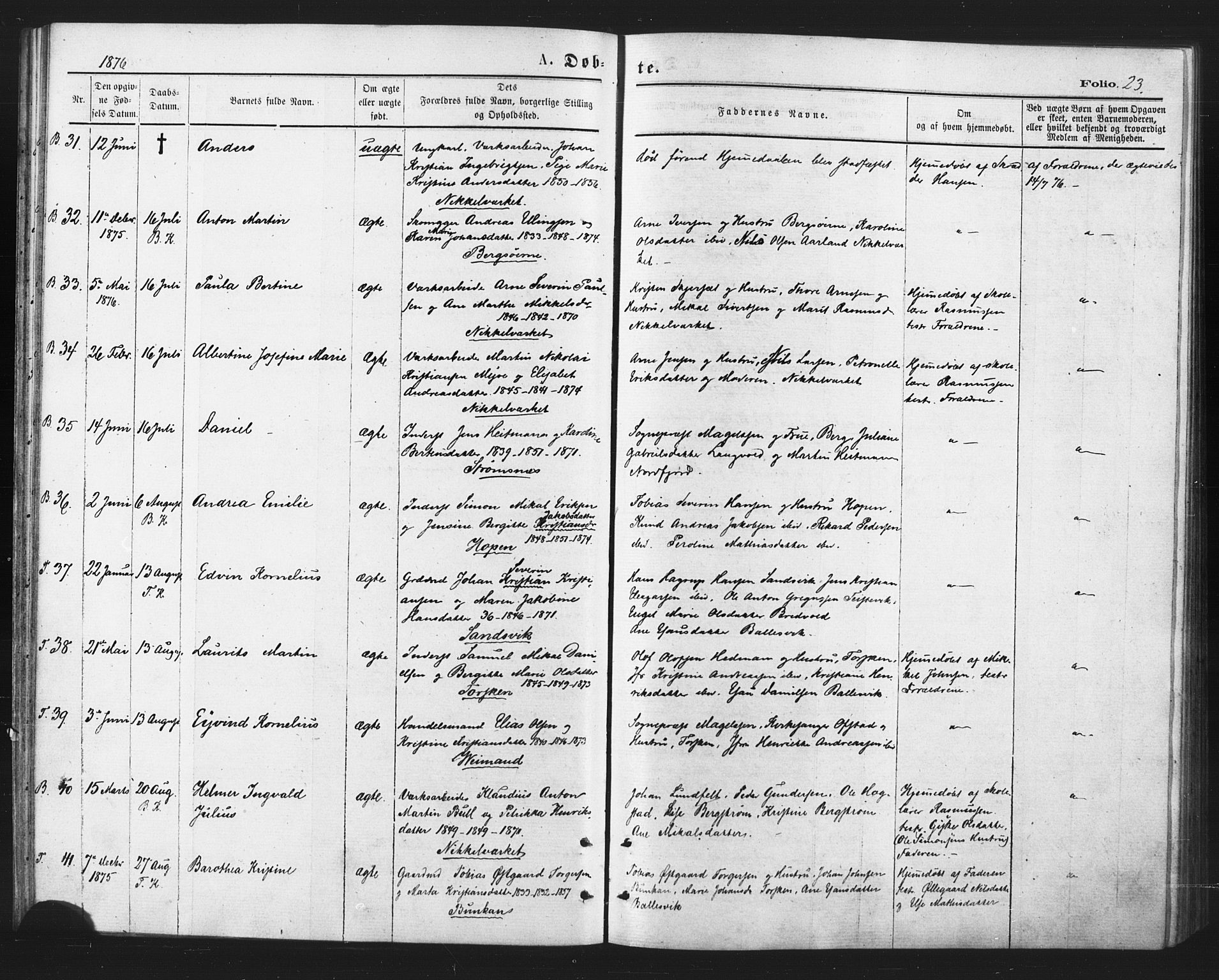 Berg sokneprestkontor, AV/SATØ-S-1318/G/Ga/Gaa/L0003kirke: Ministerialbok nr. 3, 1872-1879, s. 23