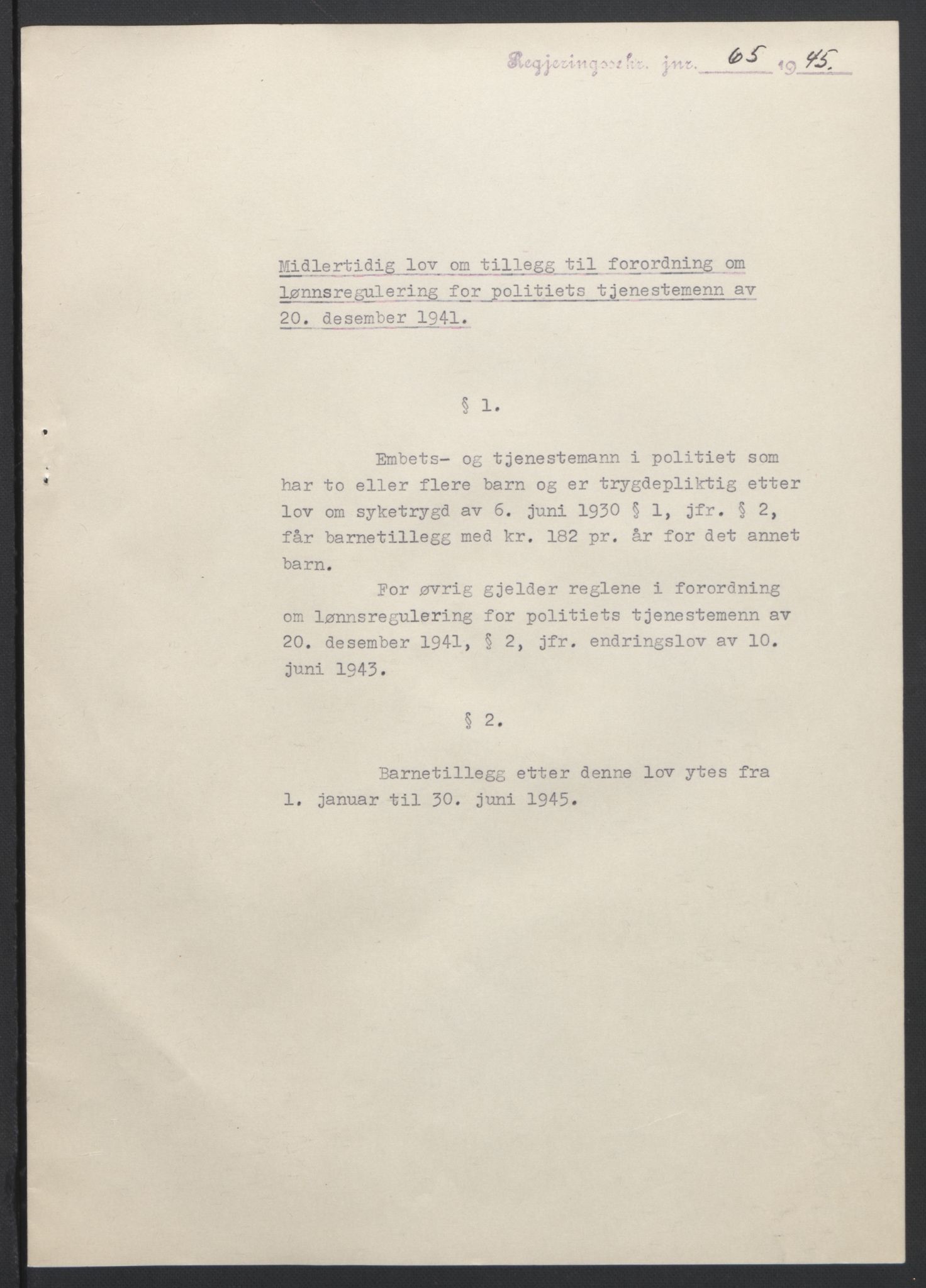 NS-administrasjonen 1940-1945 (Statsrådsekretariatet, de kommisariske statsråder mm), RA/S-4279/D/Db/L0101/0001: -- / Lover og vedtak, 1945, s. 139