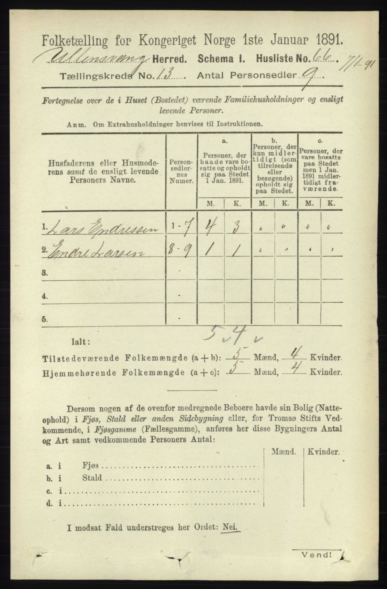 RA, Folketelling 1891 for 1230 Ullensvang herred, 1891, s. 5087