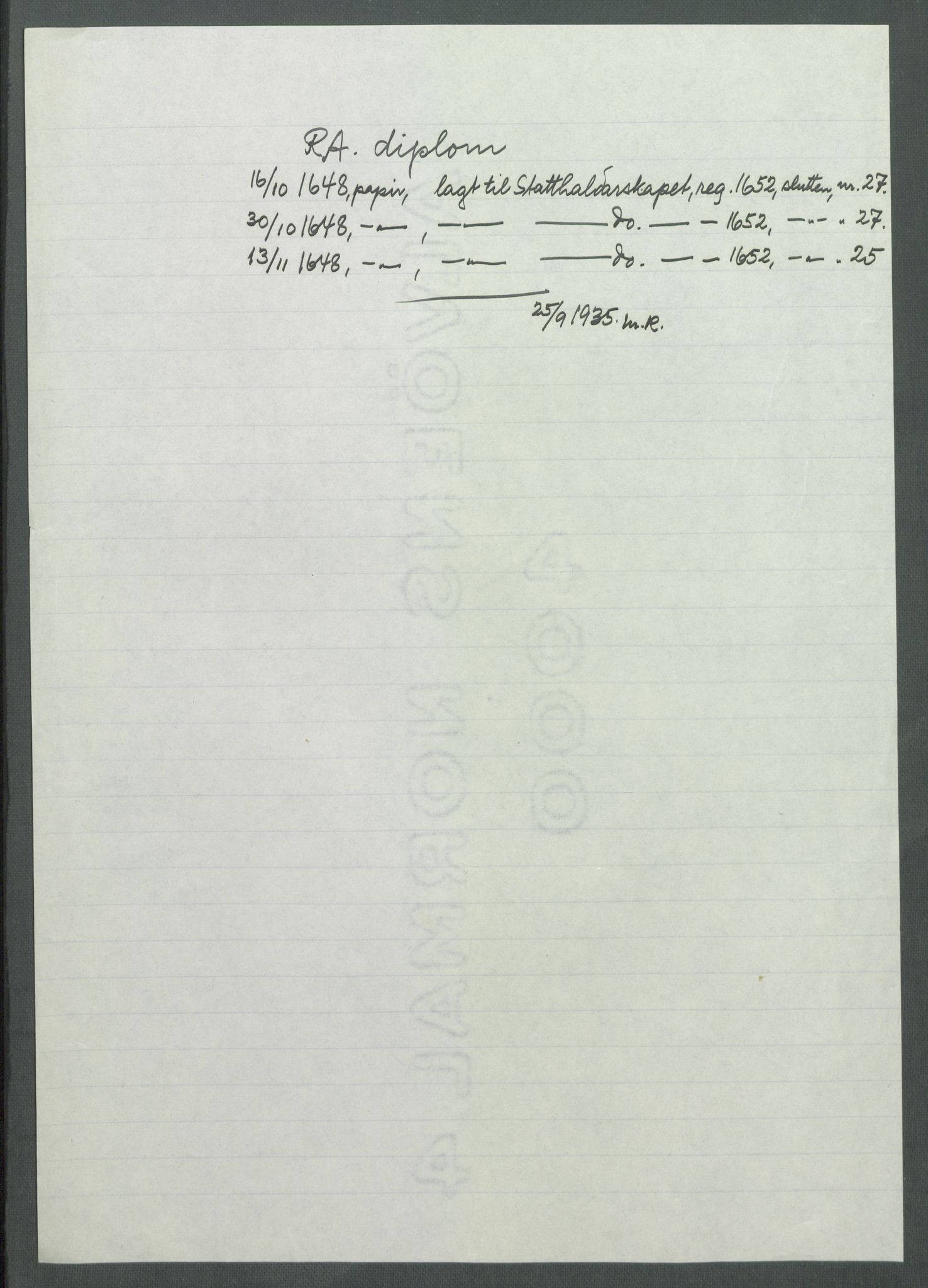 Riksarkivets diplomsamling, RA/EA-5965/F02/L0161: Dokumenter, 1648, s. 95