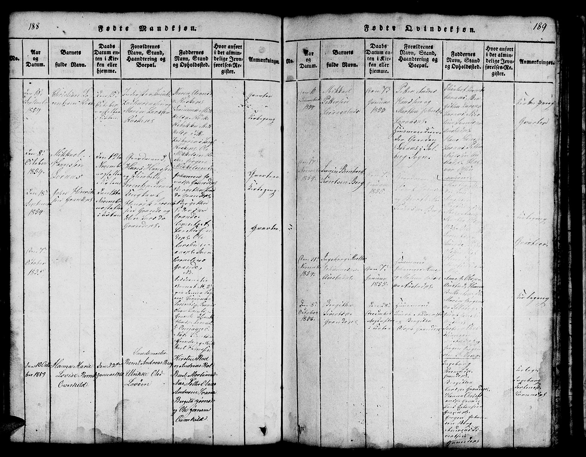 Ministerialprotokoller, klokkerbøker og fødselsregistre - Nord-Trøndelag, AV/SAT-A-1458/731/L0310: Klokkerbok nr. 731C01, 1816-1874, s. 188-189