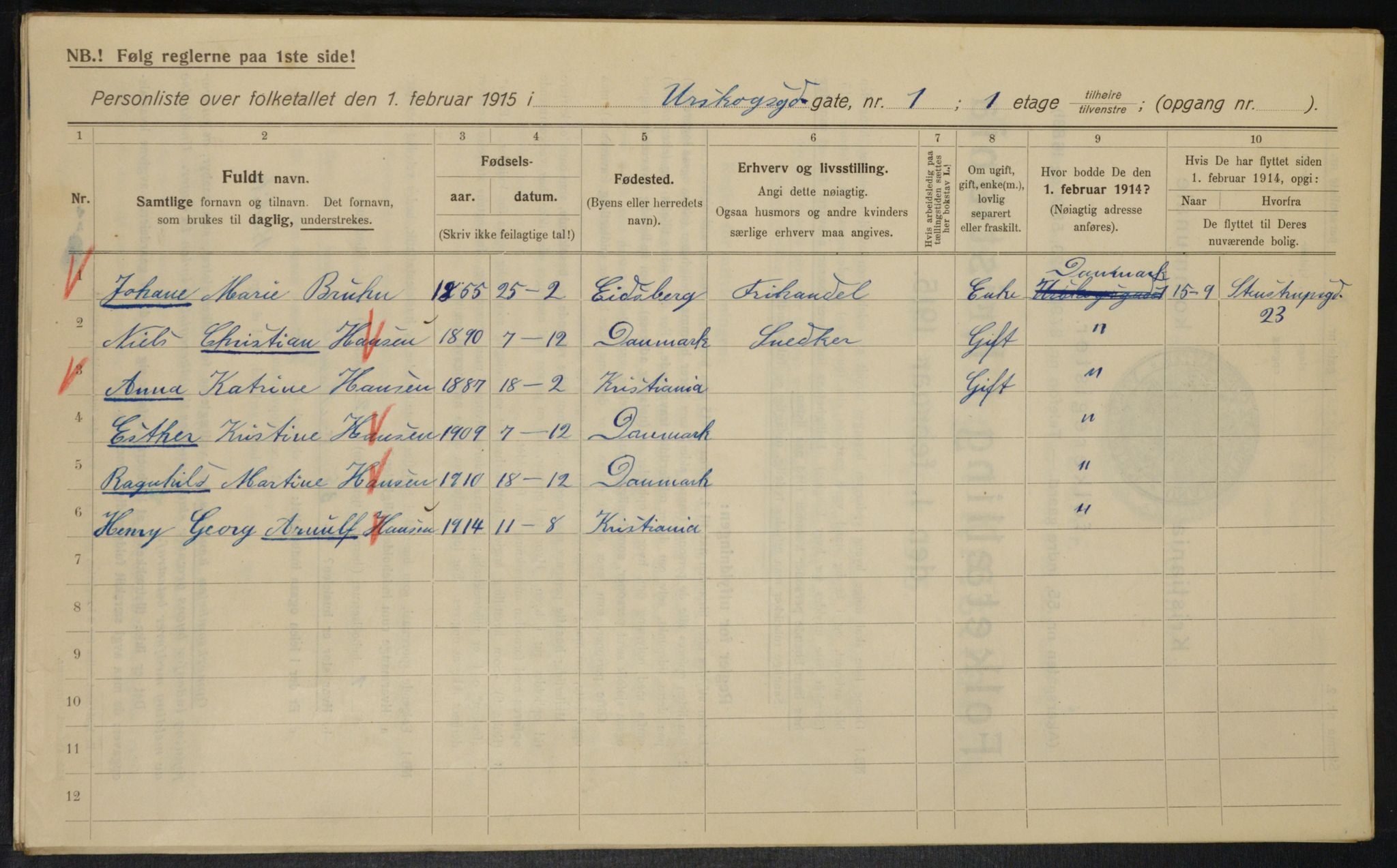 OBA, Kommunal folketelling 1.2.1915 for Kristiania, 1915, s. 2610