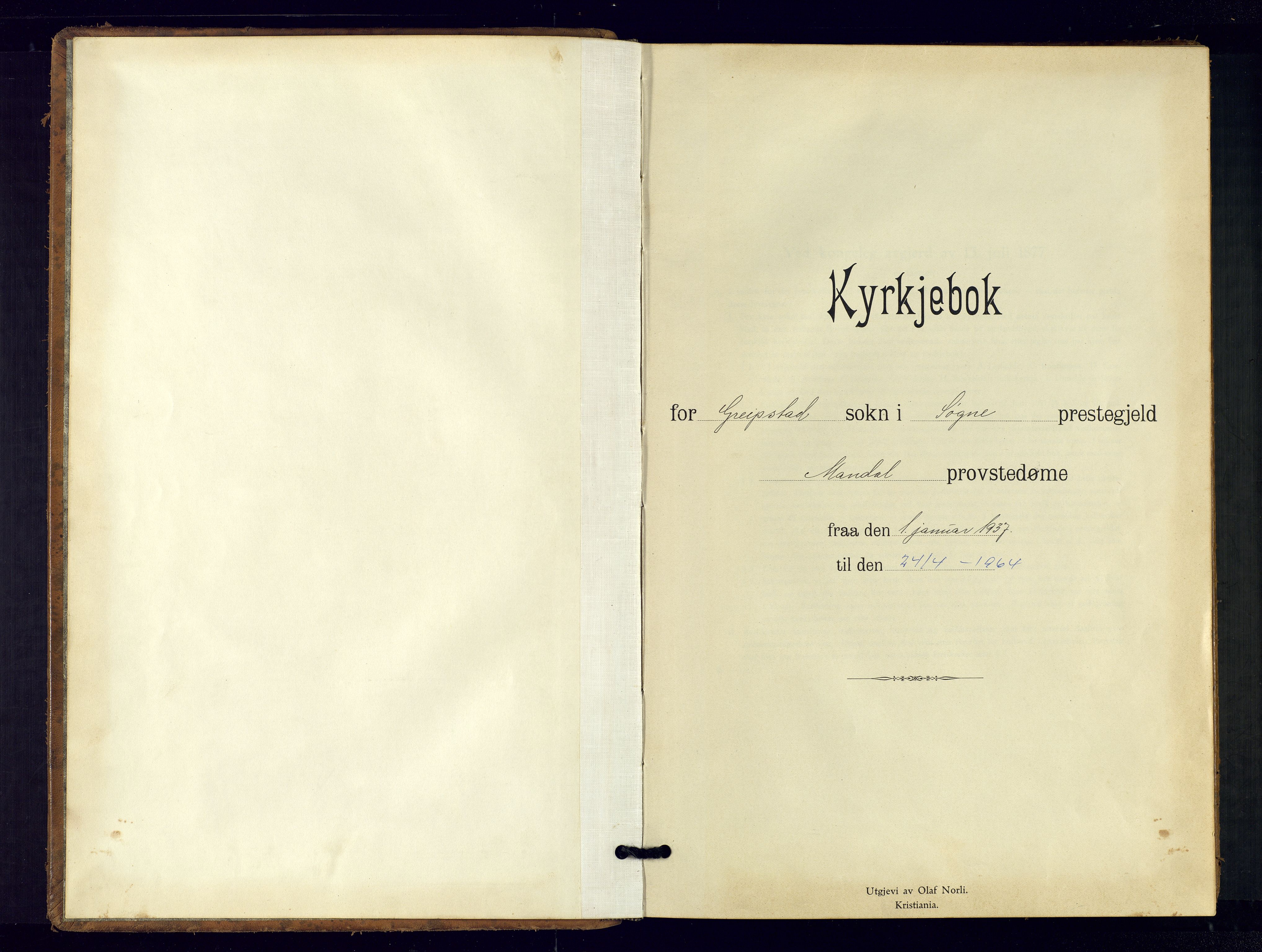 Søgne sokneprestkontor, AV/SAK-1111-0037/F/Fb/Fba/L0006: Klokkerbok nr. B-6, 1937-1966