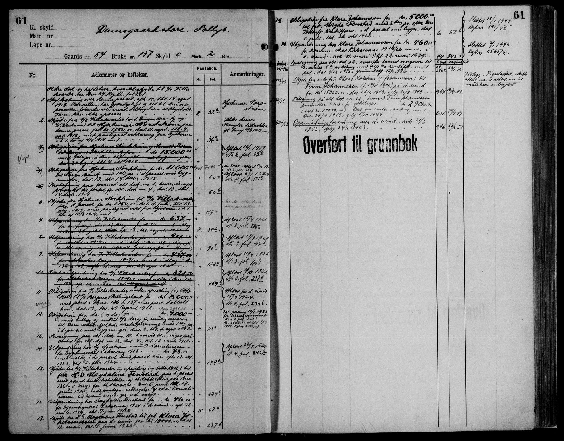 Midhordland sorenskriveri, AV/SAB-A-3001/1/G/Ga/Gab/L0115: Panteregister nr. II.A.b.115, s. 61