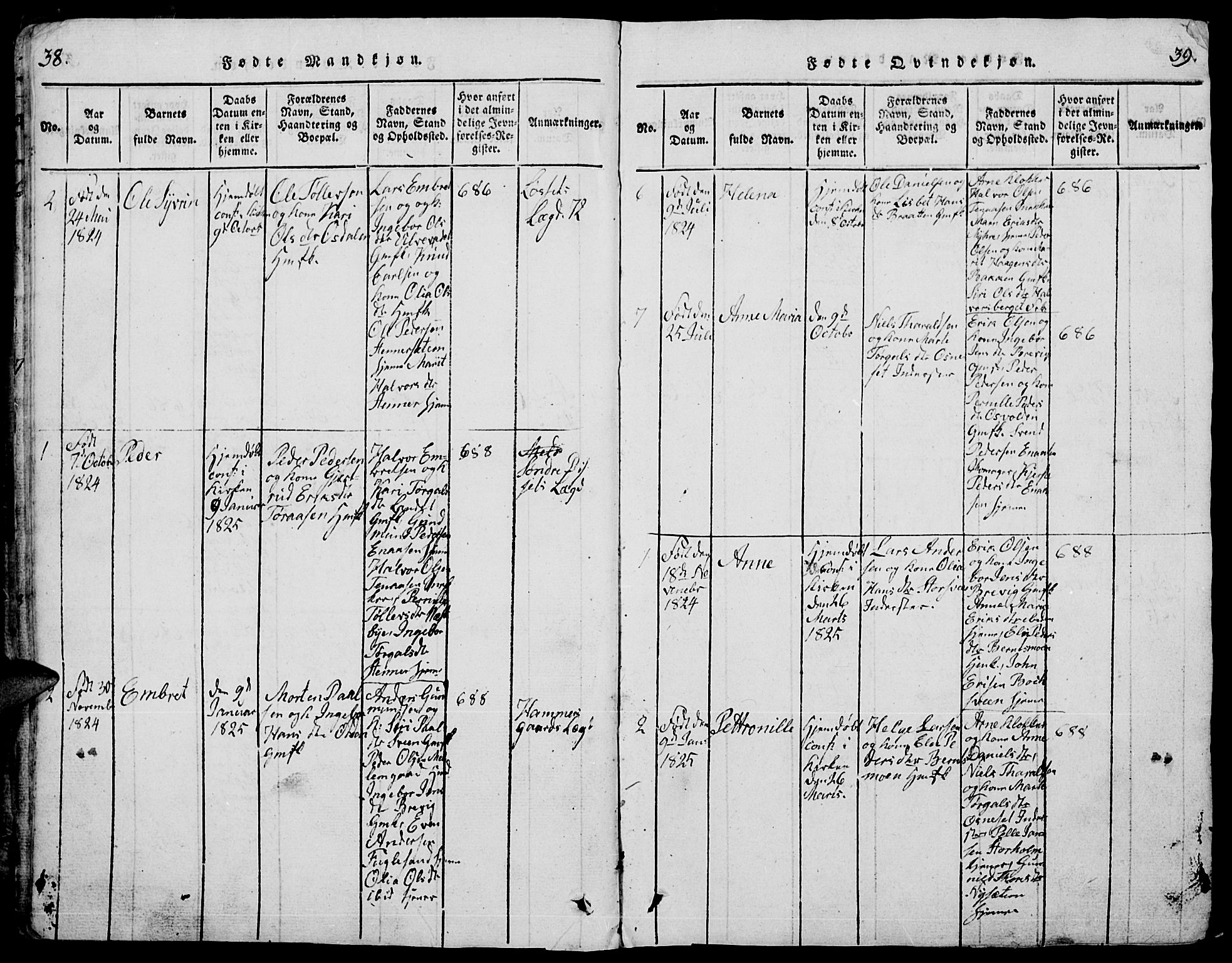 Trysil prestekontor, SAH/PREST-046/H/Ha/Hab/L0005: Klokkerbok nr. 5, 1814-1877, s. 38-39