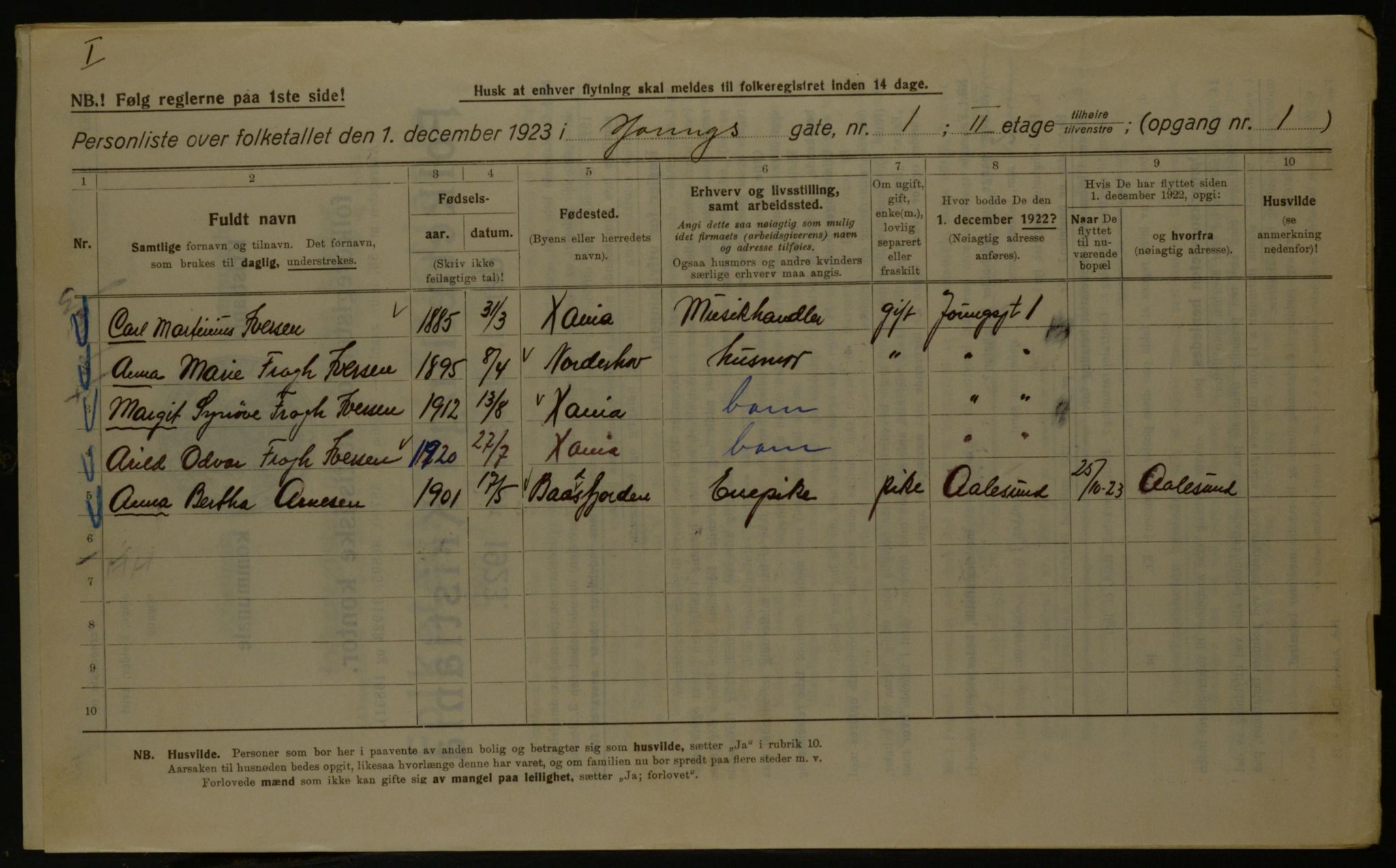 OBA, Kommunal folketelling 1.12.1923 for Kristiania, 1923, s. 141763