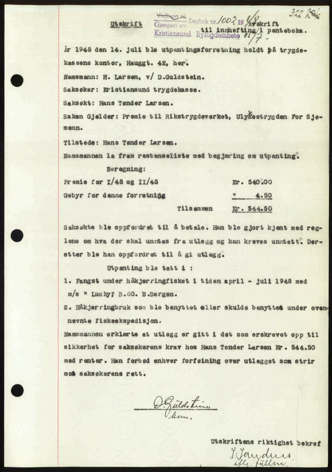 Kristiansund byfogd, SAT/A-4587/A/27: Pantebok nr. 44, 1947-1948, Dagboknr: 1002/1948