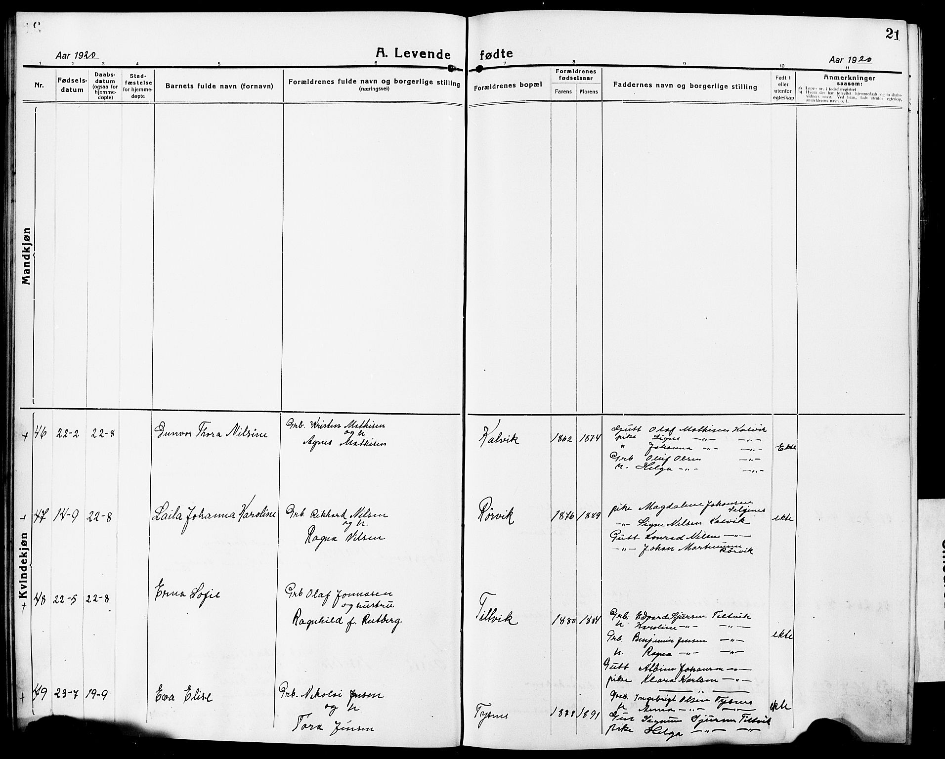 Ministerialprotokoller, klokkerbøker og fødselsregistre - Nordland, AV/SAT-A-1459/861/L0878: Klokkerbok nr. 861C04, 1917-1928, s. 21