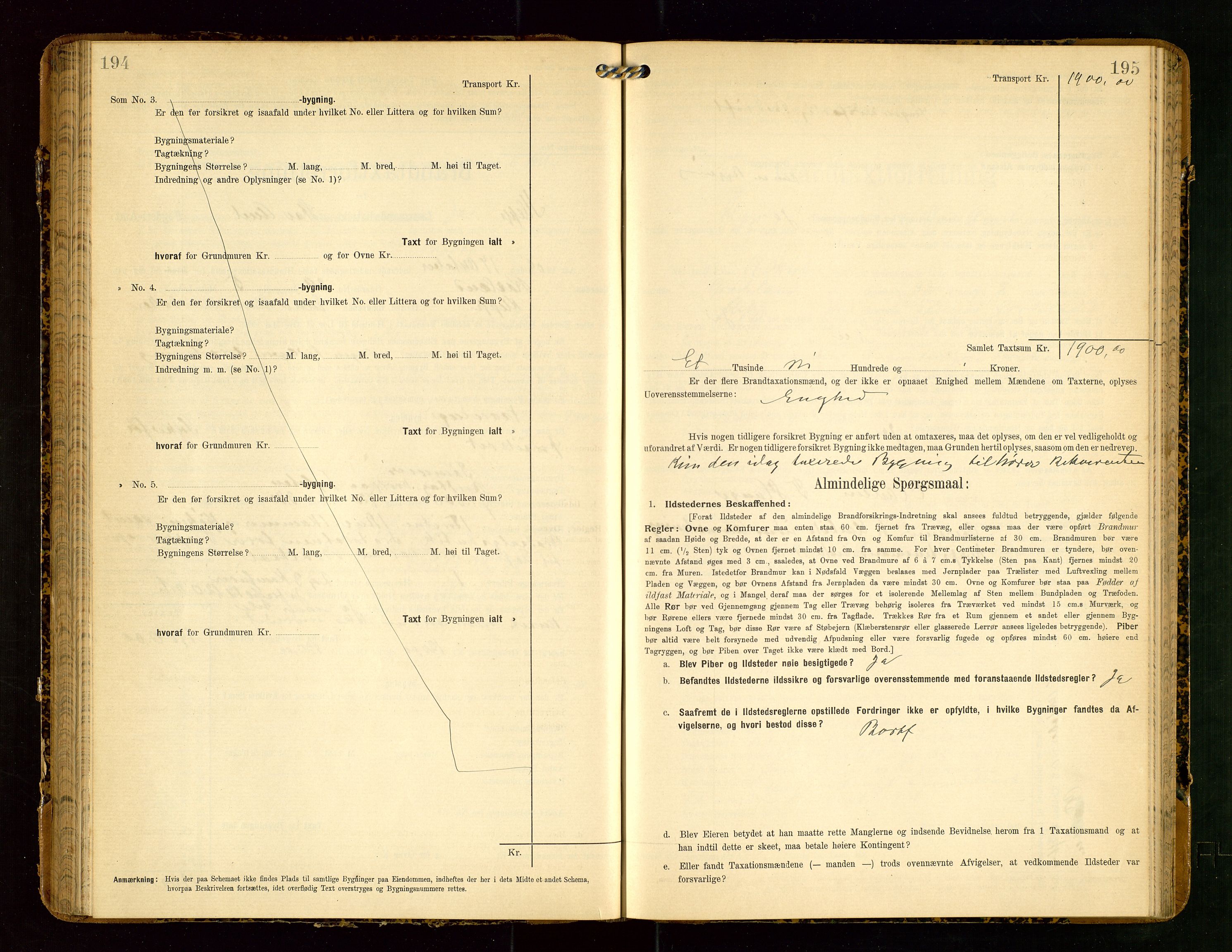 Klepp lensmannskontor, AV/SAST-A-100163/Goc/L0004: "Brandtaxationsprotokol" m/register, 1906-1908, s. 194-195