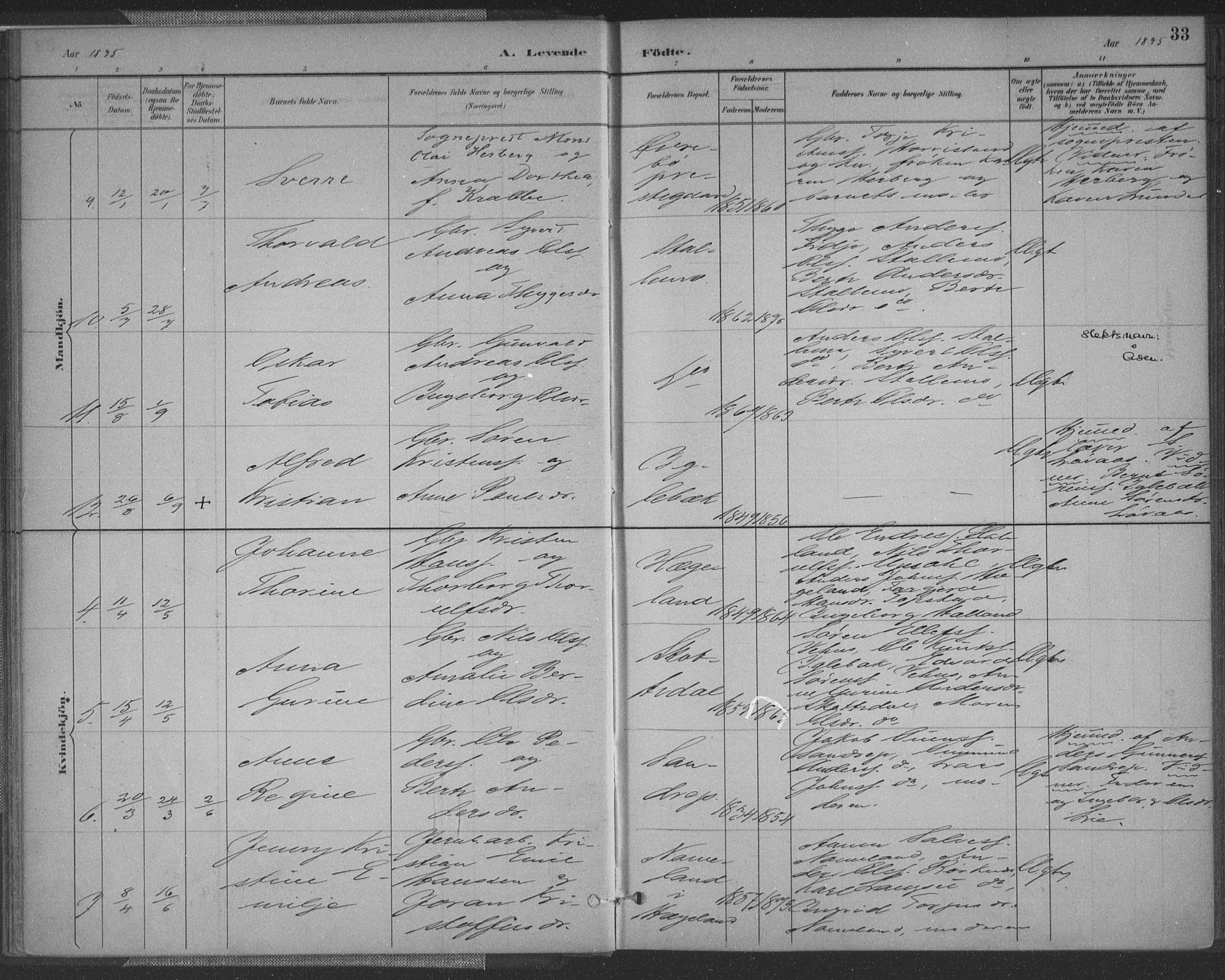 Vennesla sokneprestkontor, SAK/1111-0045/Fa/Fac/L0009: Ministerialbok nr. A 9, 1884-1901, s. 33