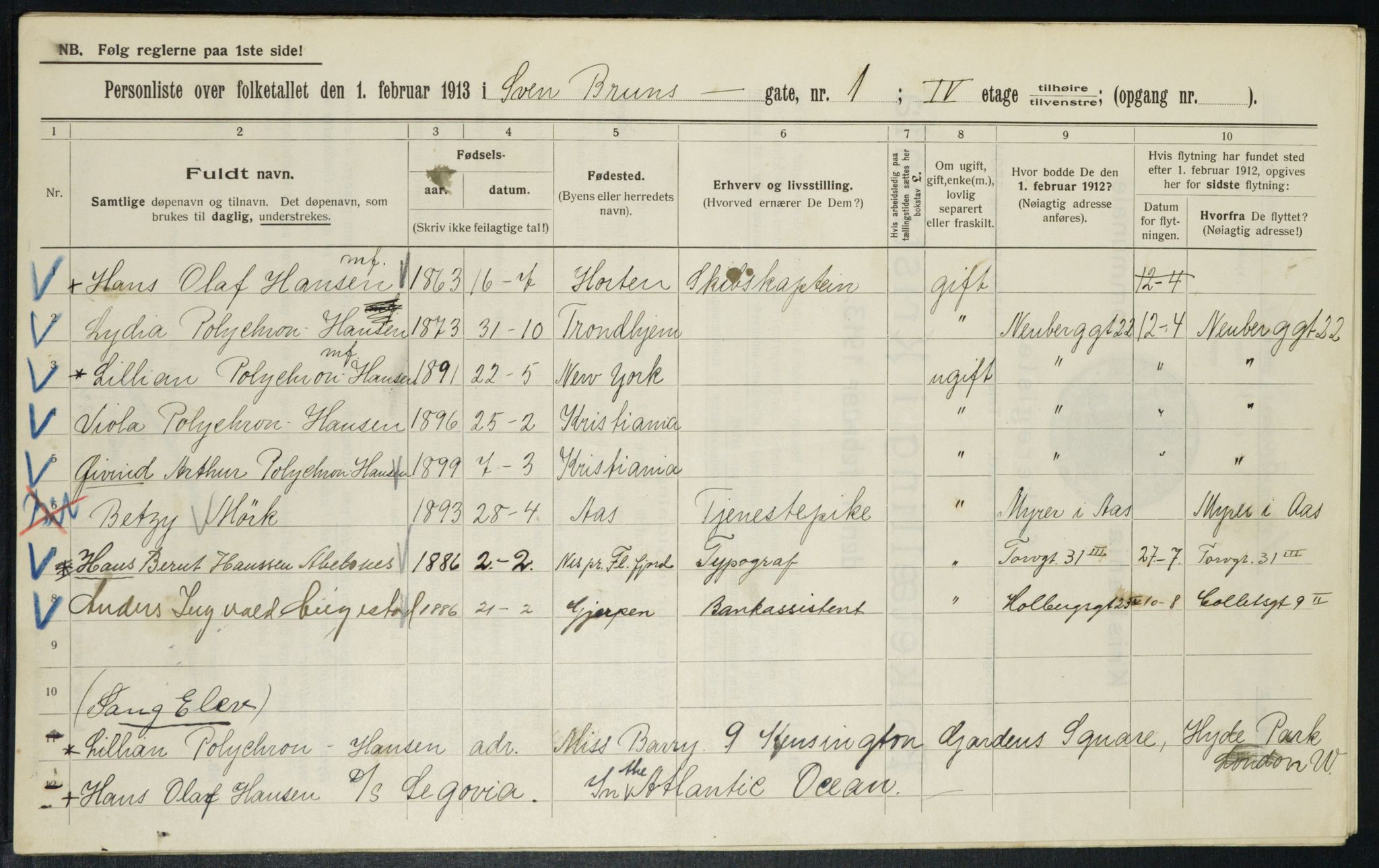 OBA, Kommunal folketelling 1.2.1913 for Kristiania, 1913, s. 104844