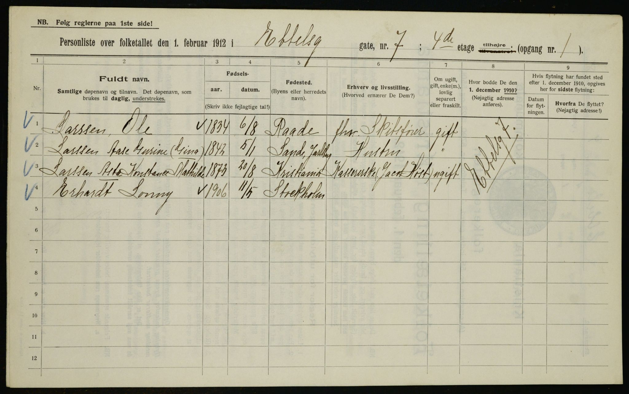 OBA, Kommunal folketelling 1.2.1912 for Kristiania, 1912, s. 18110