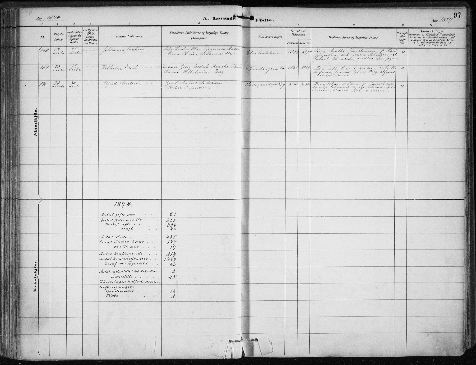 Sandviken Sokneprestembete, AV/SAB-A-77601/H/Ha/L0005: Ministerialbok nr. B 2, 1891-1901, s. 97