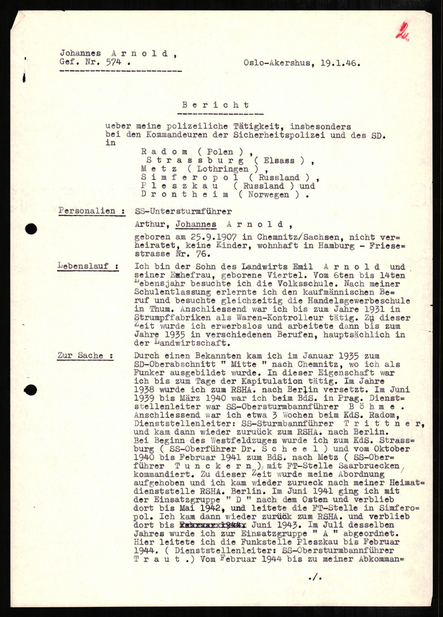 Forsvaret, Forsvarets overkommando II, AV/RA-RAFA-3915/D/Db/L0001: CI Questionaires. Tyske okkupasjonsstyrker i Norge. Tyskere., 1945-1946, s. 357