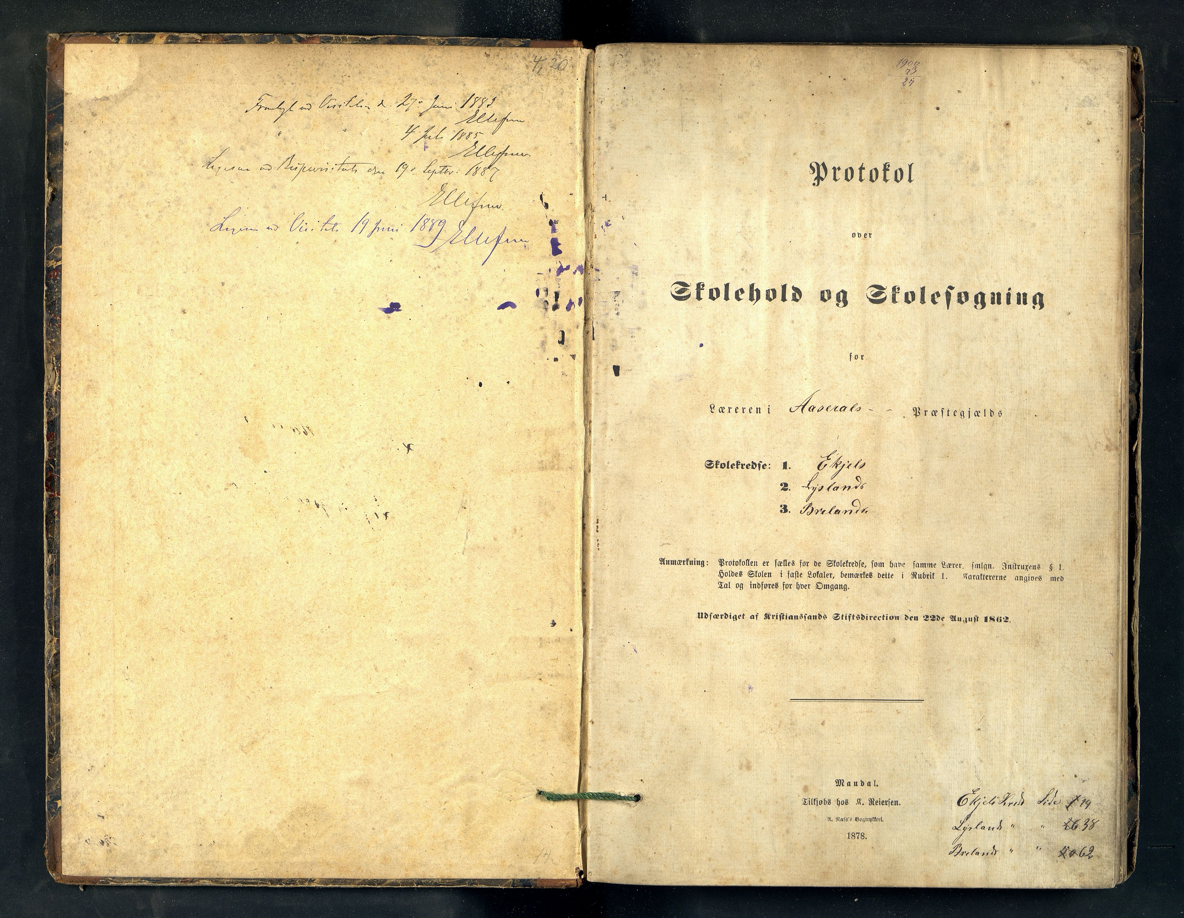 Åseral kommune - Breland Skolekrets, ARKSOR/1026ÅS550/H/L0002: Skoleprotokoll, 1880-1892