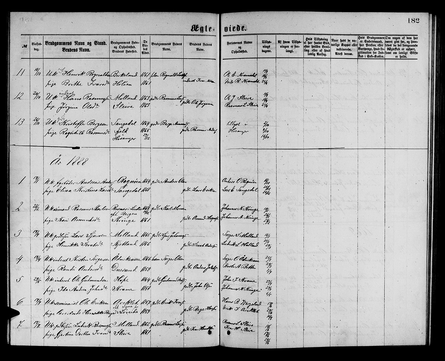 Masfjorden sokneprestembete, AV/SAB-A-77001: Klokkerbok nr. A 2, 1876-1891, s. 182
