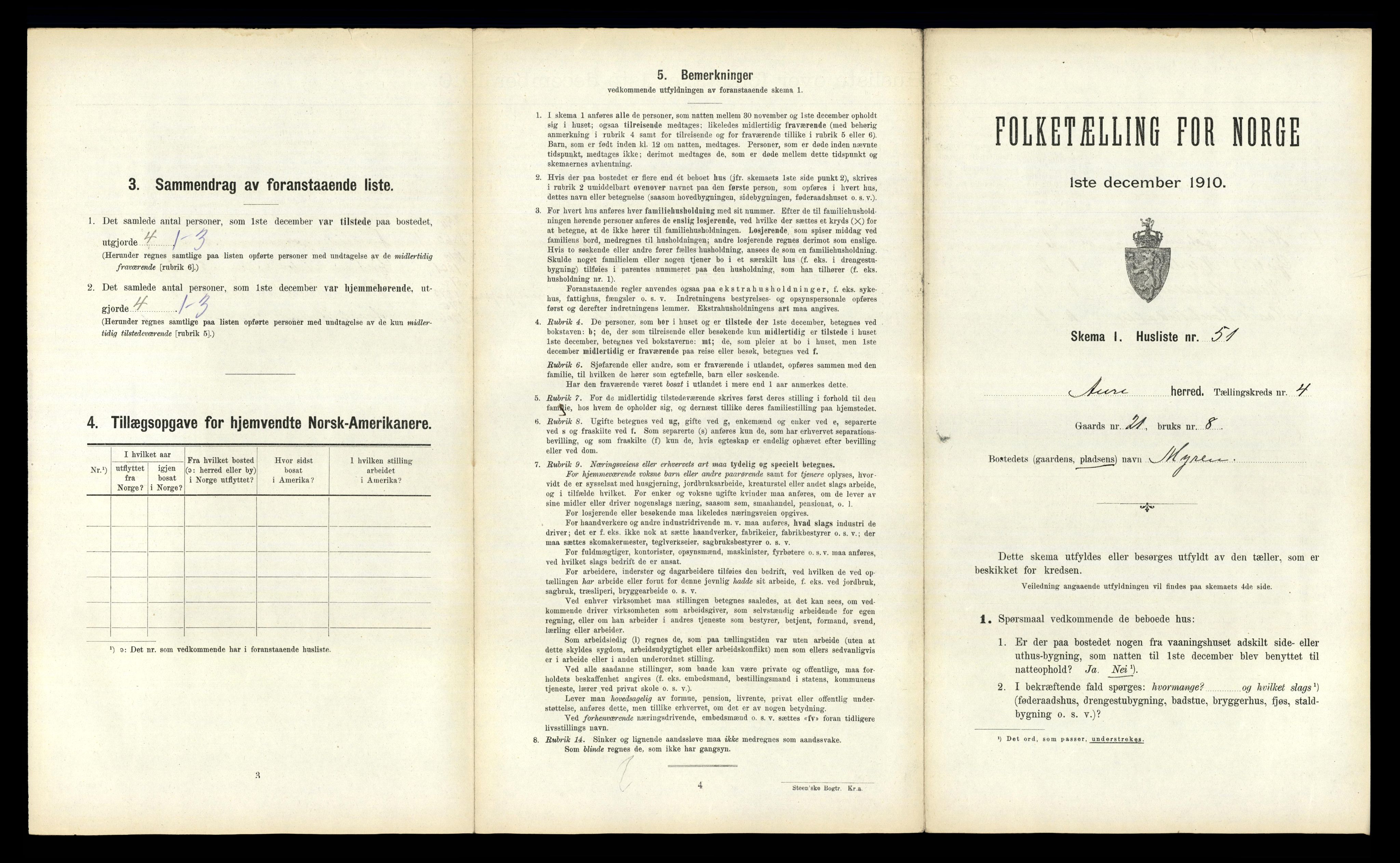 RA, Folketelling 1910 for 1569 Aure herred, 1910, s. 442