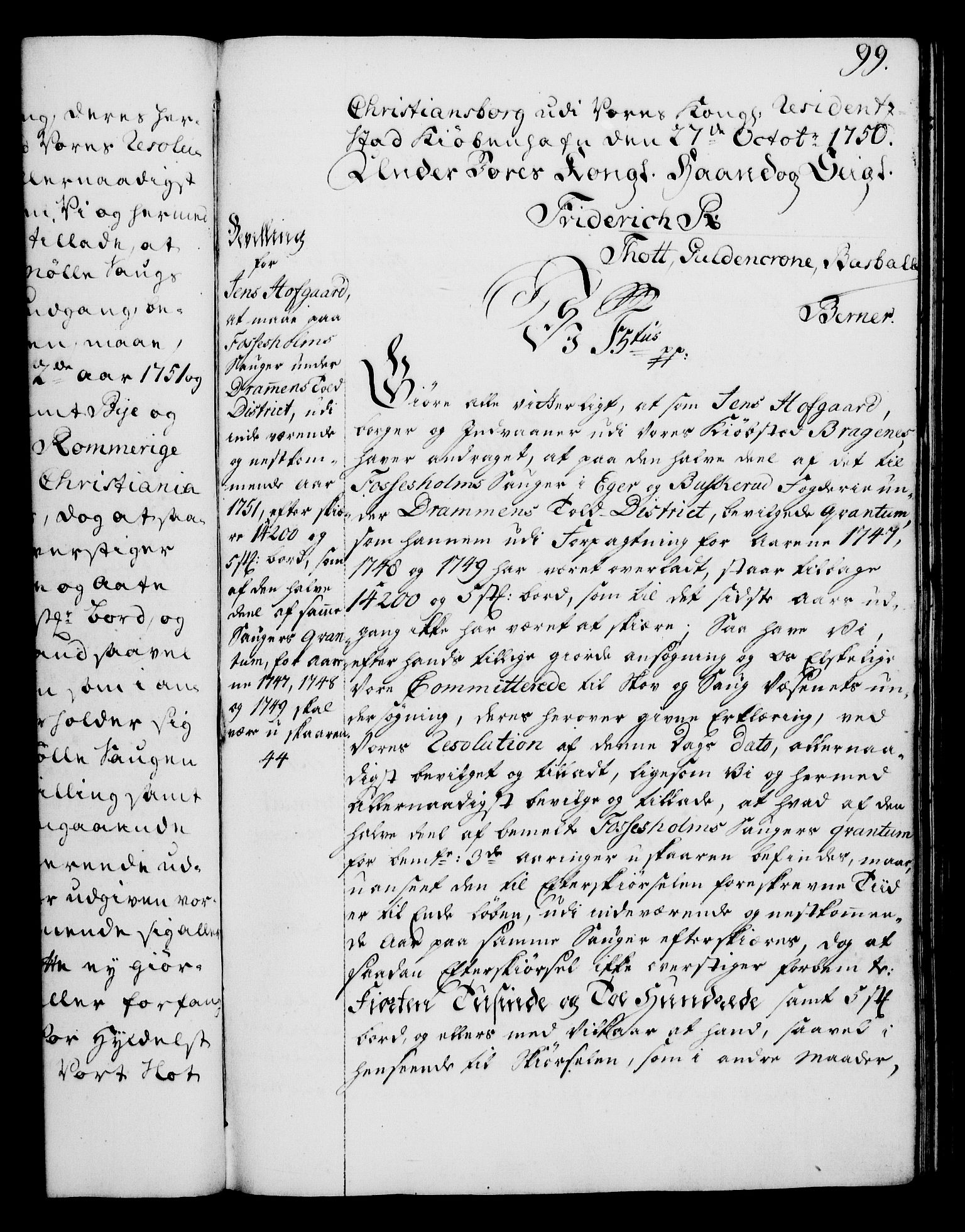 Rentekammeret, Kammerkanselliet, RA/EA-3111/G/Gg/Gga/L0006: Norsk ekspedisjonsprotokoll med register (merket RK 53.6), 1749-1759, s. 99