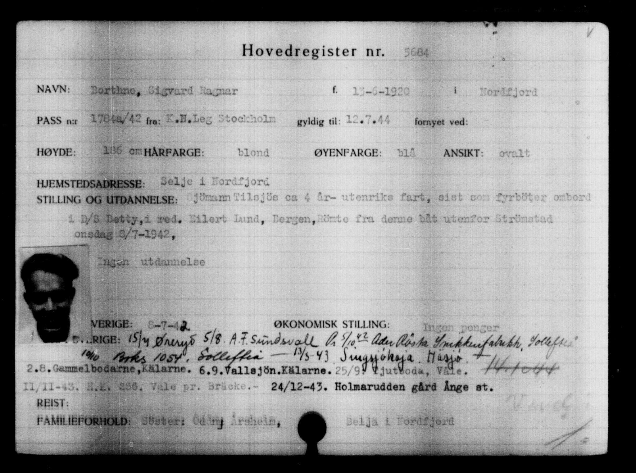 Utenriksstasjonene, Legasjonen i Stockholm, Flyktningkontoret, AV/RA-S-6753/V/Va/L0004: Kjesäterkartoteket, flyktninger med registreringsnr. 3496-6610, 1940-1945, s. 2534
