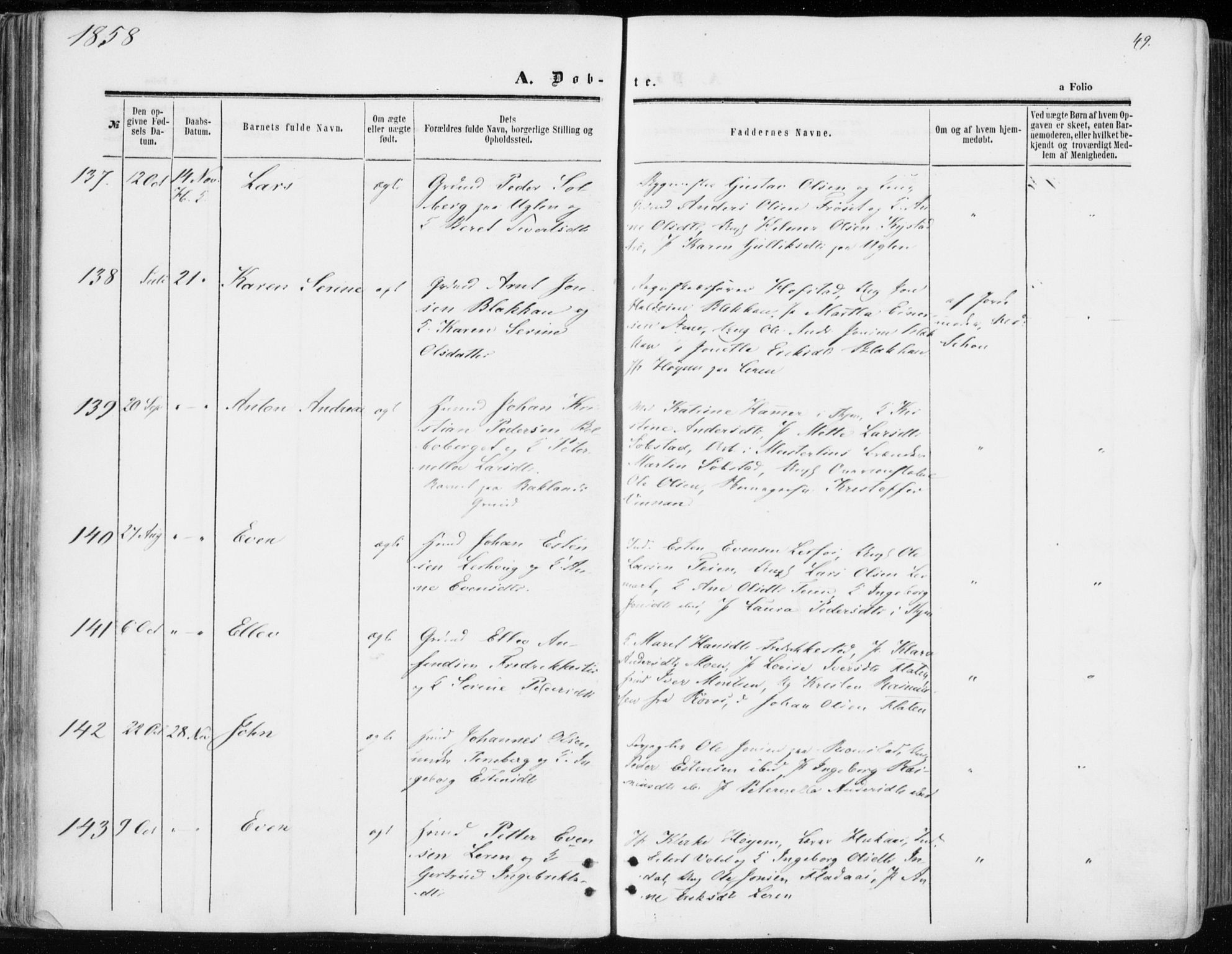 Ministerialprotokoller, klokkerbøker og fødselsregistre - Sør-Trøndelag, AV/SAT-A-1456/606/L0292: Ministerialbok nr. 606A07, 1856-1865, s. 49