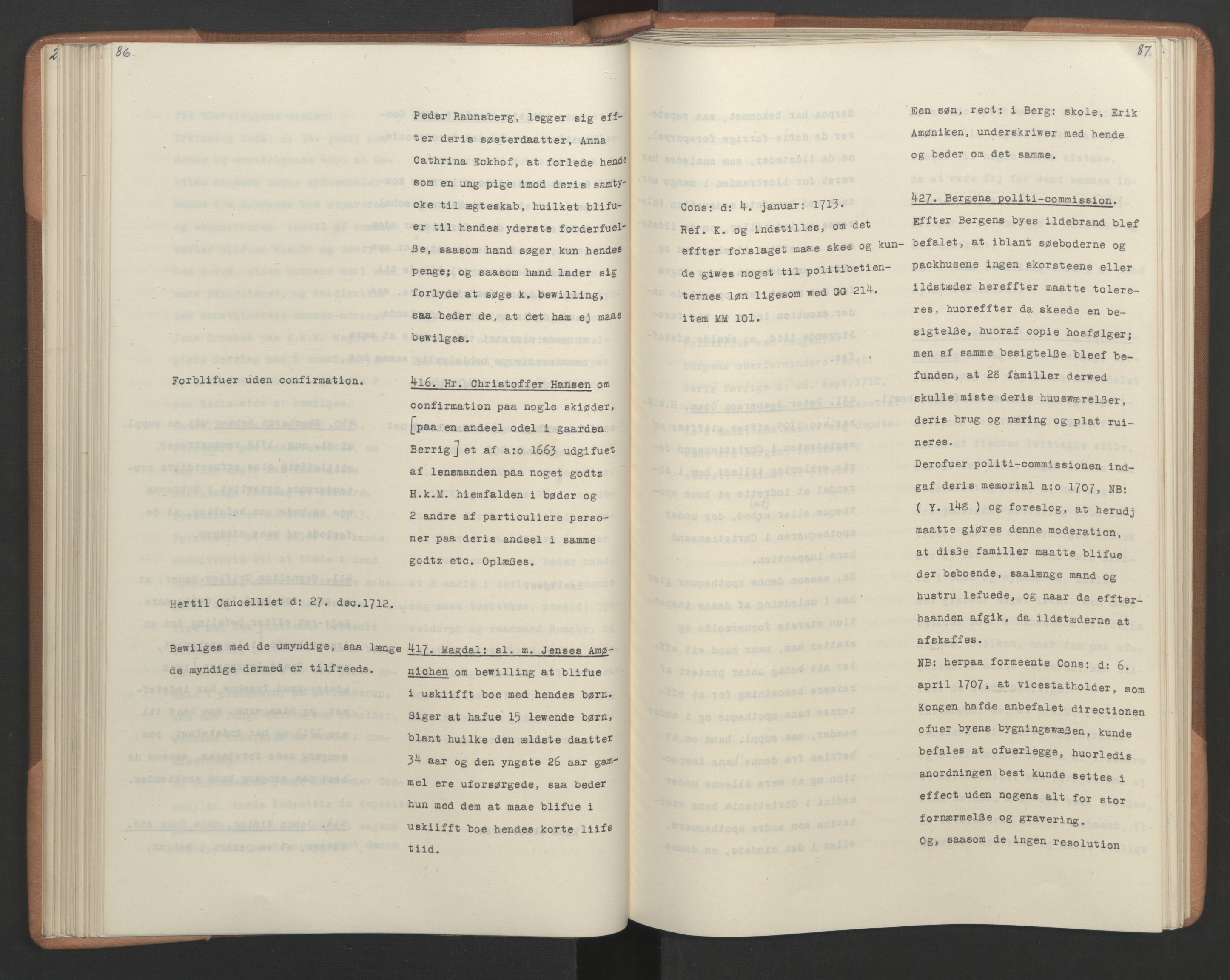 Avskriftsamlingen, RA/EA-4022/F/Fa/L0079: Supplikker, 1712-1713, s. 98
