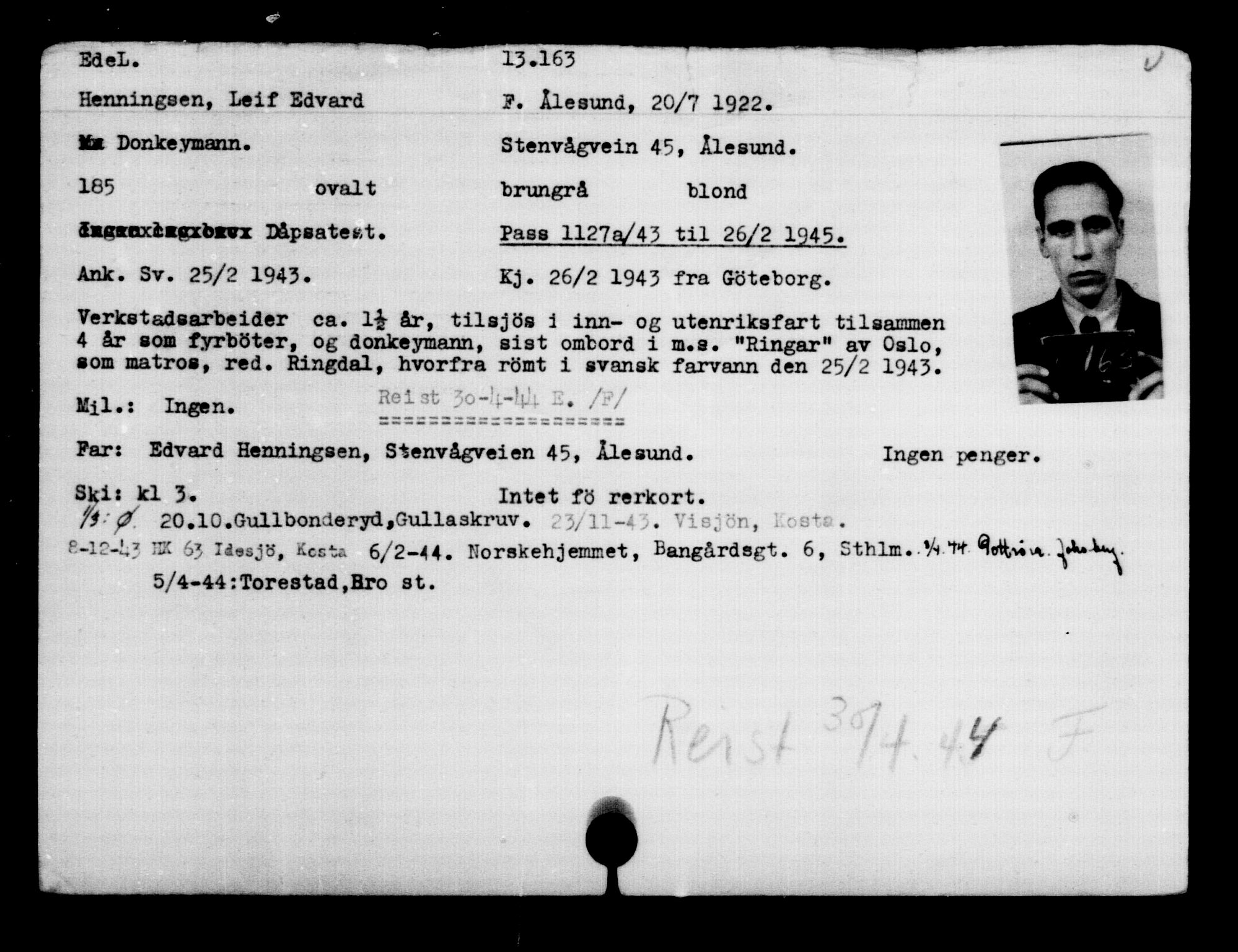 Den Kgl. Norske Legasjons Flyktningskontor, AV/RA-S-6753/V/Va/L0007: Kjesäterkartoteket.  Flyktningenr. 12700-15723, 1940-1945, s. 532