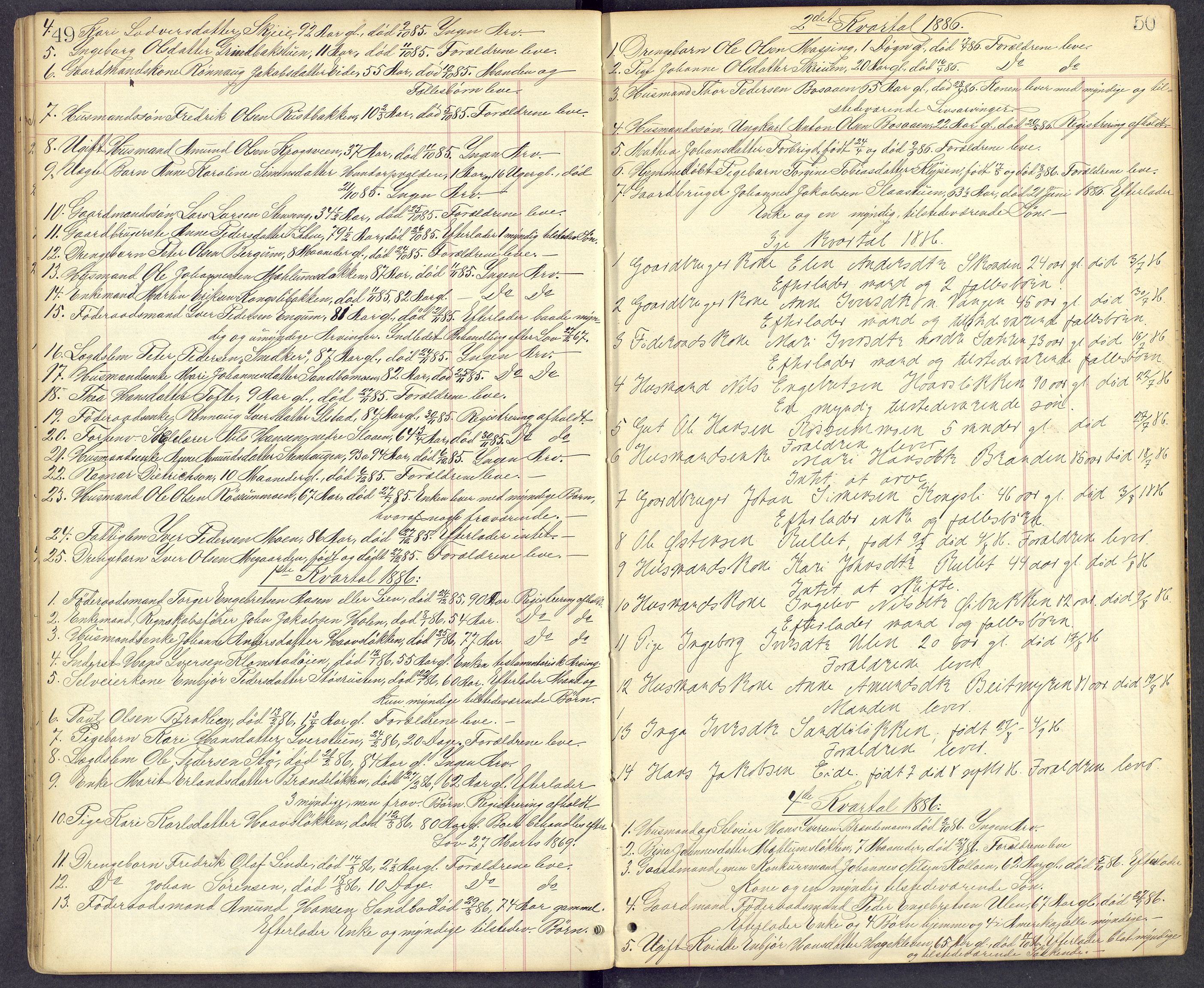 Mellom-Gudbrandsdal sorenskriveri, SAH/TING-038/J/Jf/L0002: Dødsfallsprotokoll, 1885-1900, s. 49-50