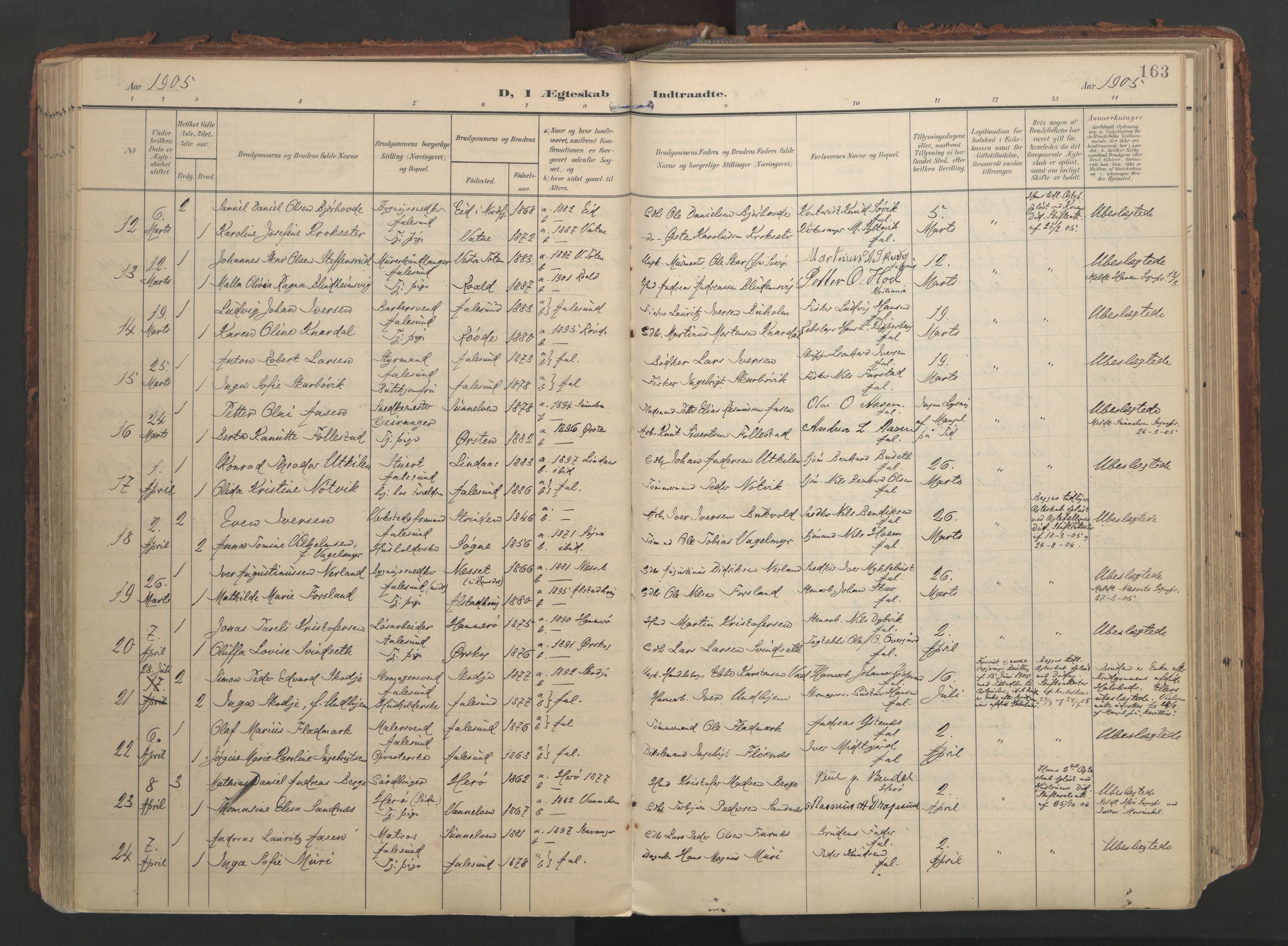 Ministerialprotokoller, klokkerbøker og fødselsregistre - Møre og Romsdal, AV/SAT-A-1454/529/L0459: Ministerialbok nr. 529A09, 1904-1917, s. 163