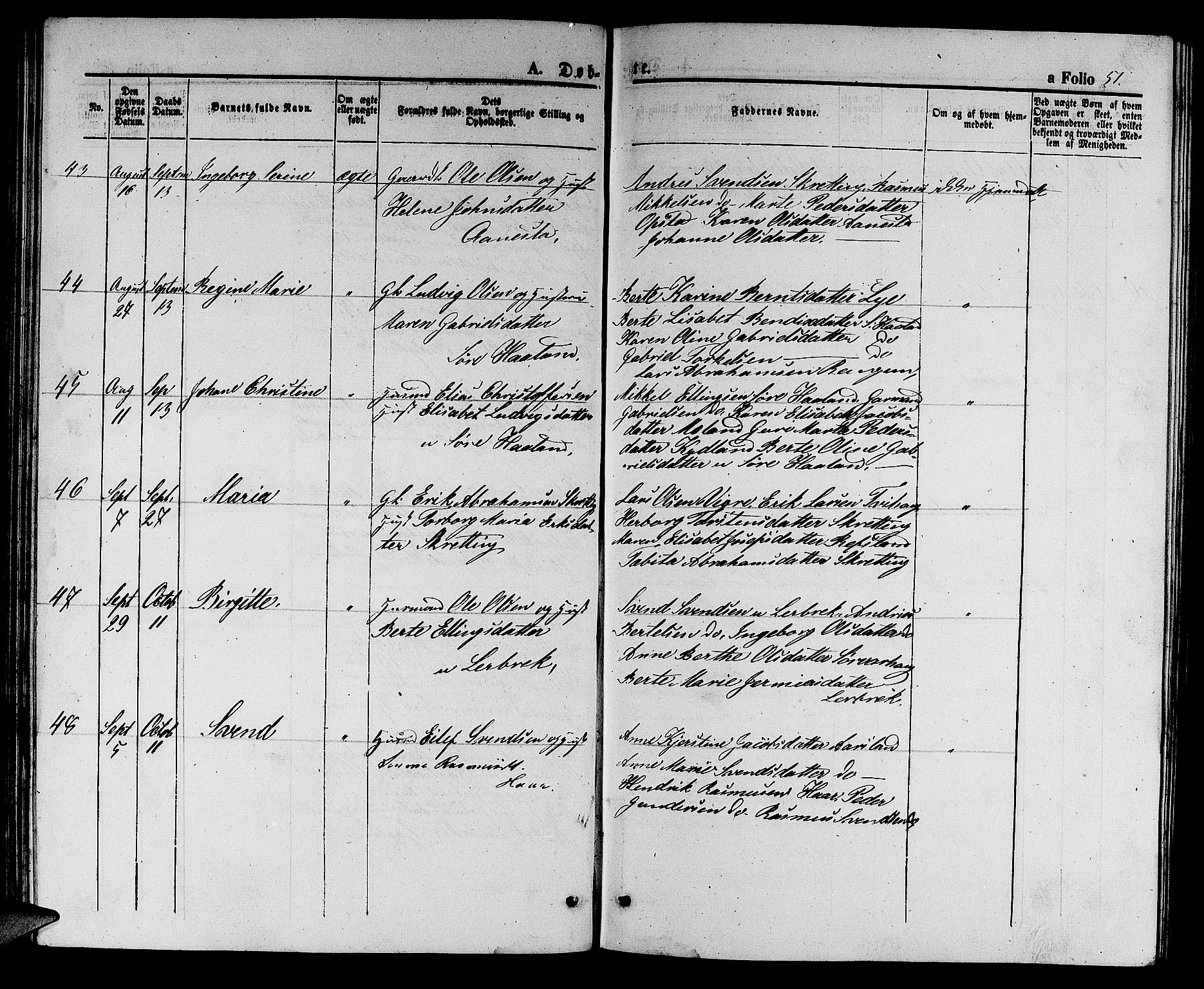 Hå sokneprestkontor, AV/SAST-A-101801/001/30BB/L0002: Klokkerbok nr. B 2, 1854-1883, s. 51