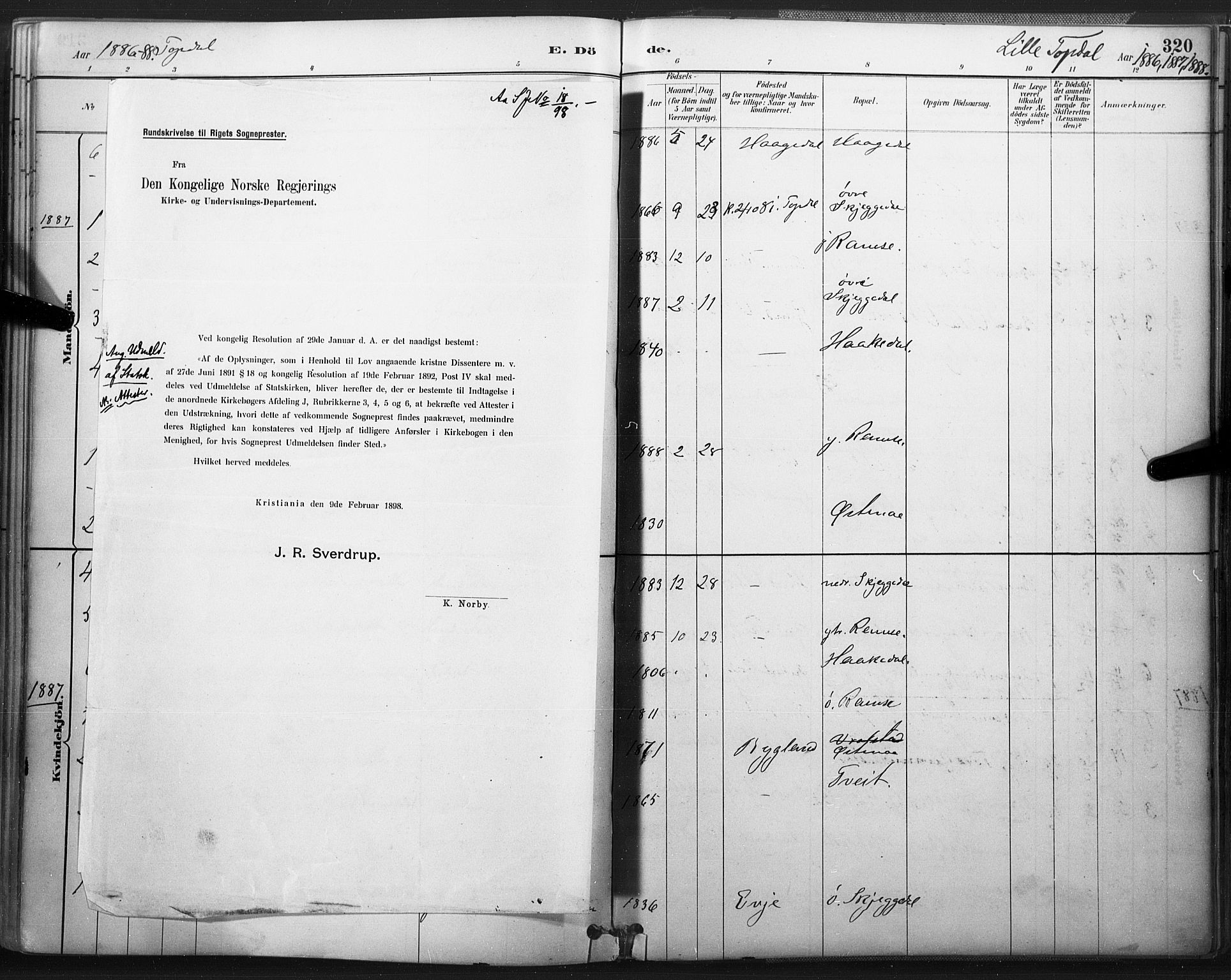 Åmli sokneprestkontor, SAK/1111-0050/F/Fa/Fac/L0010: Ministerialbok nr. A 10 /3, 1885-1899, s. 320