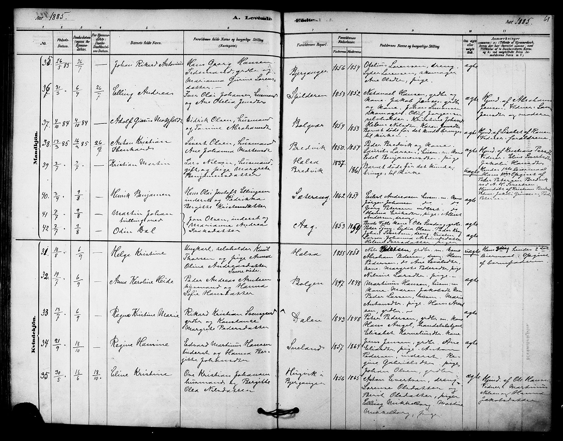 Ministerialprotokoller, klokkerbøker og fødselsregistre - Nordland, AV/SAT-A-1459/843/L0626: Ministerialbok nr. 843A01, 1878-1907, s. 68