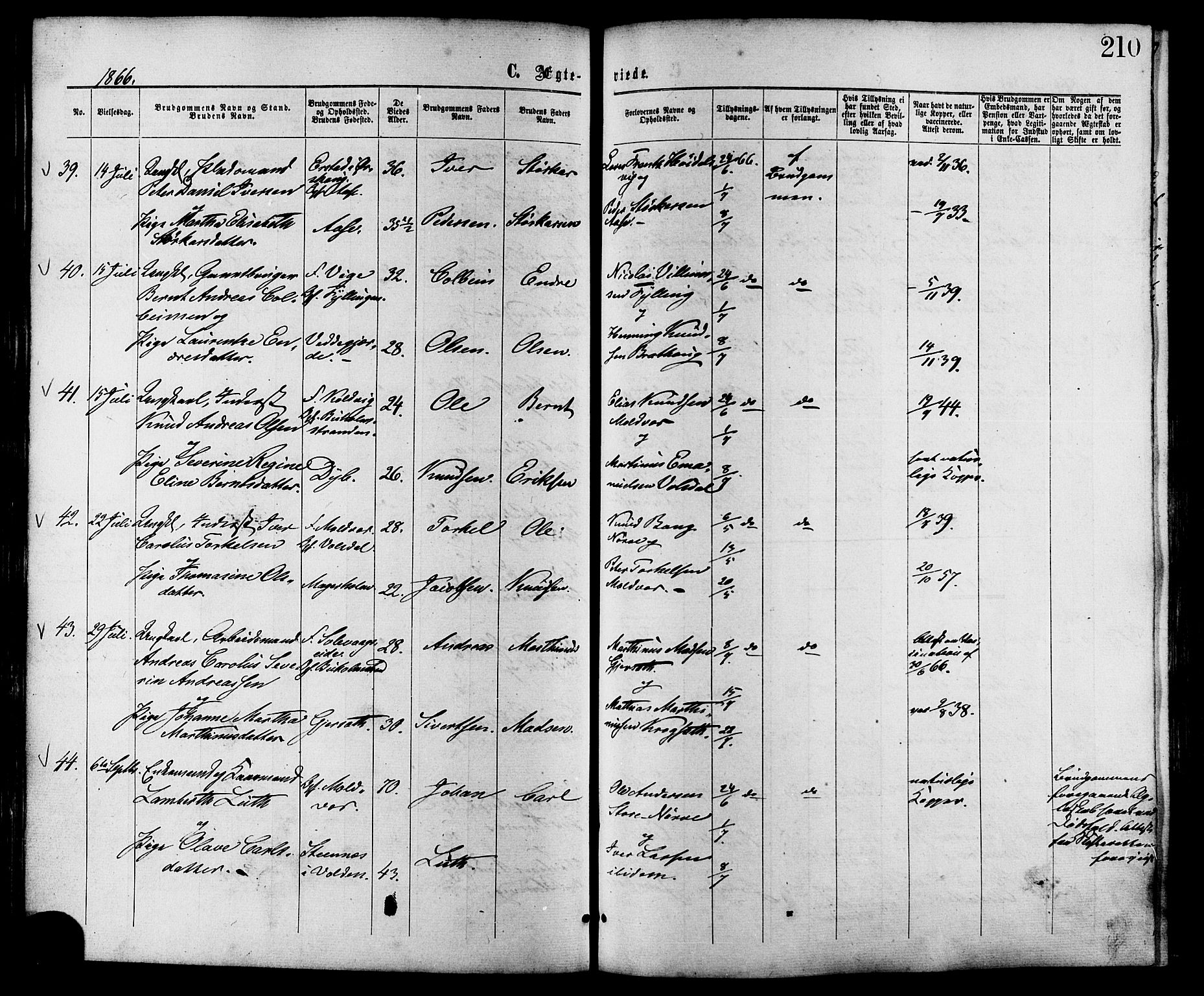 Ministerialprotokoller, klokkerbøker og fødselsregistre - Møre og Romsdal, AV/SAT-A-1454/528/L0399: Ministerialbok nr. 528A10, 1864-1879, s. 210