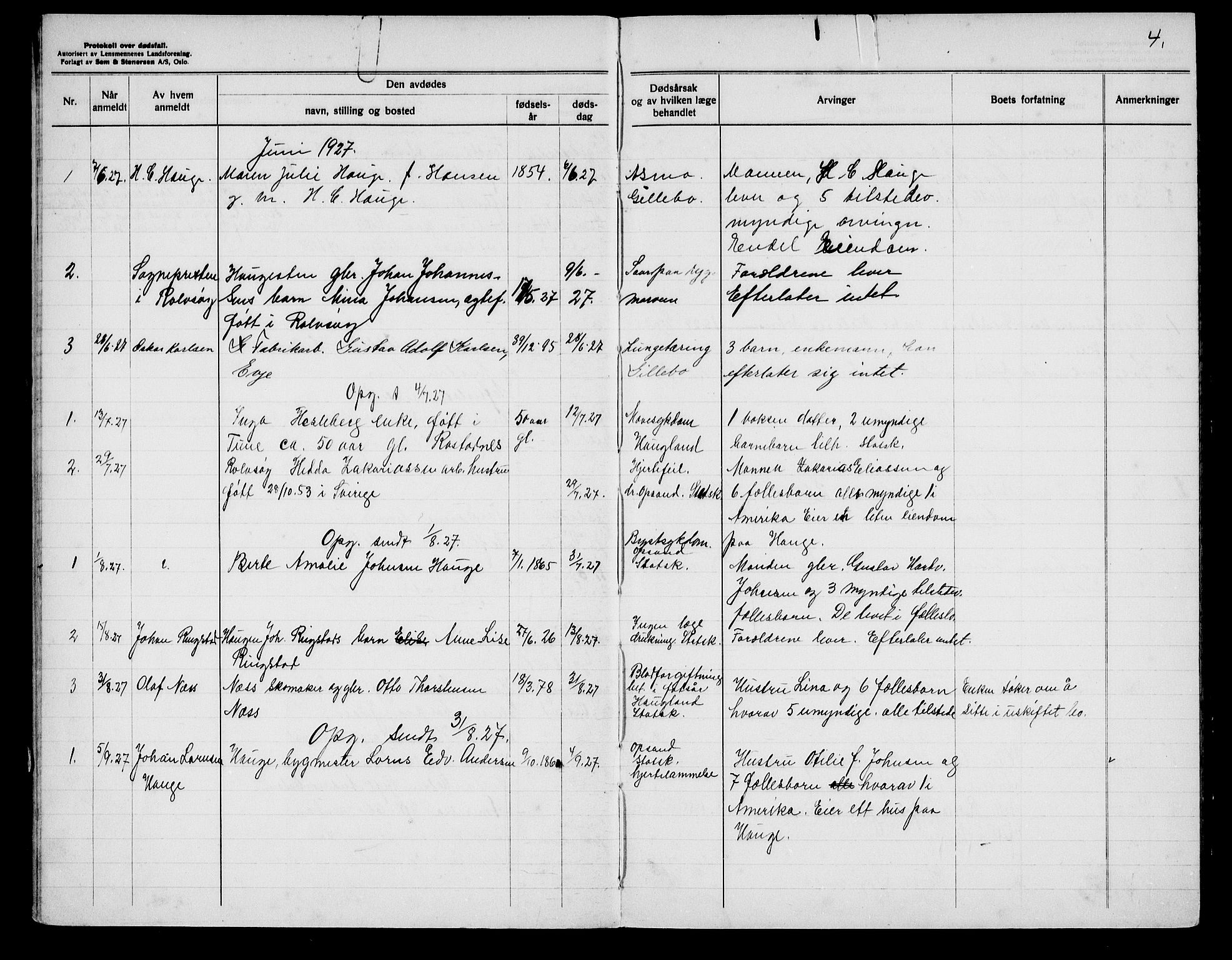 Glemmen lensmannskontor, SAO/A-10123/H/Ha/Haa/L0003: Dødsfallsprotokoll Rolvsøy, 1926-1933, s. 4