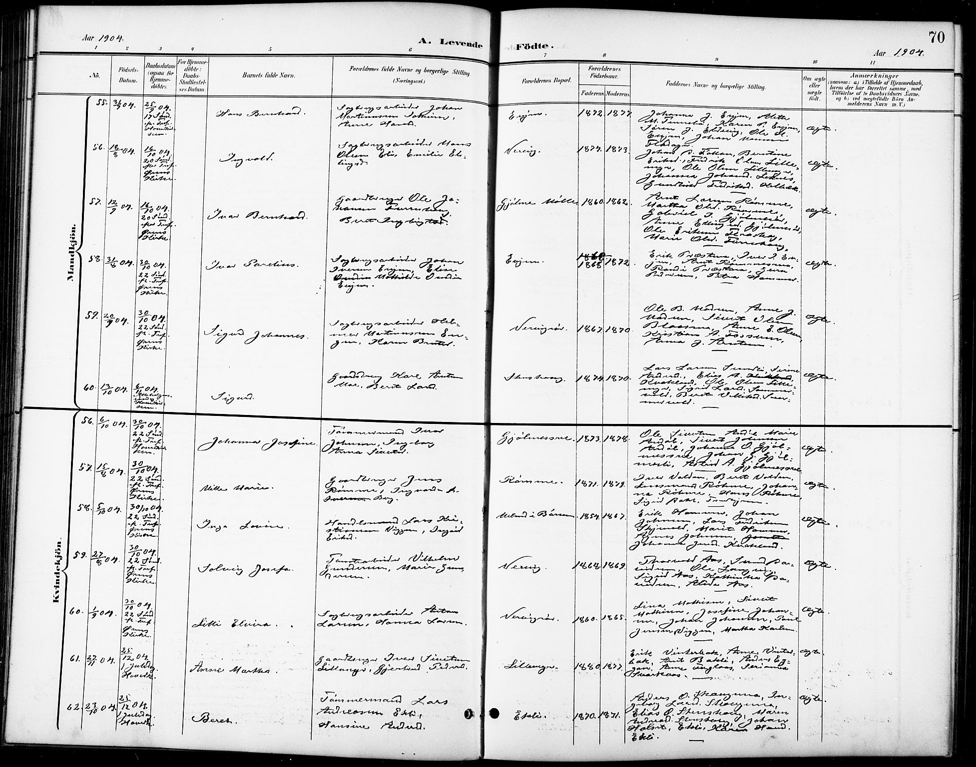 Ministerialprotokoller, klokkerbøker og fødselsregistre - Sør-Trøndelag, SAT/A-1456/668/L0819: Klokkerbok nr. 668C08, 1899-1912, s. 70