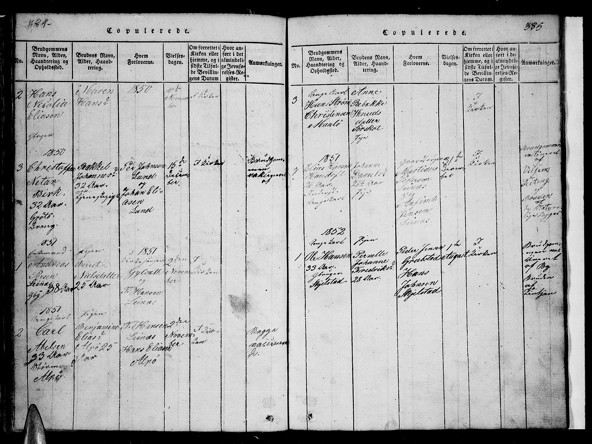 Ministerialprotokoller, klokkerbøker og fødselsregistre - Nordland, SAT/A-1459/857/L0826: Klokkerbok nr. 857C01, 1821-1852, s. 384-385