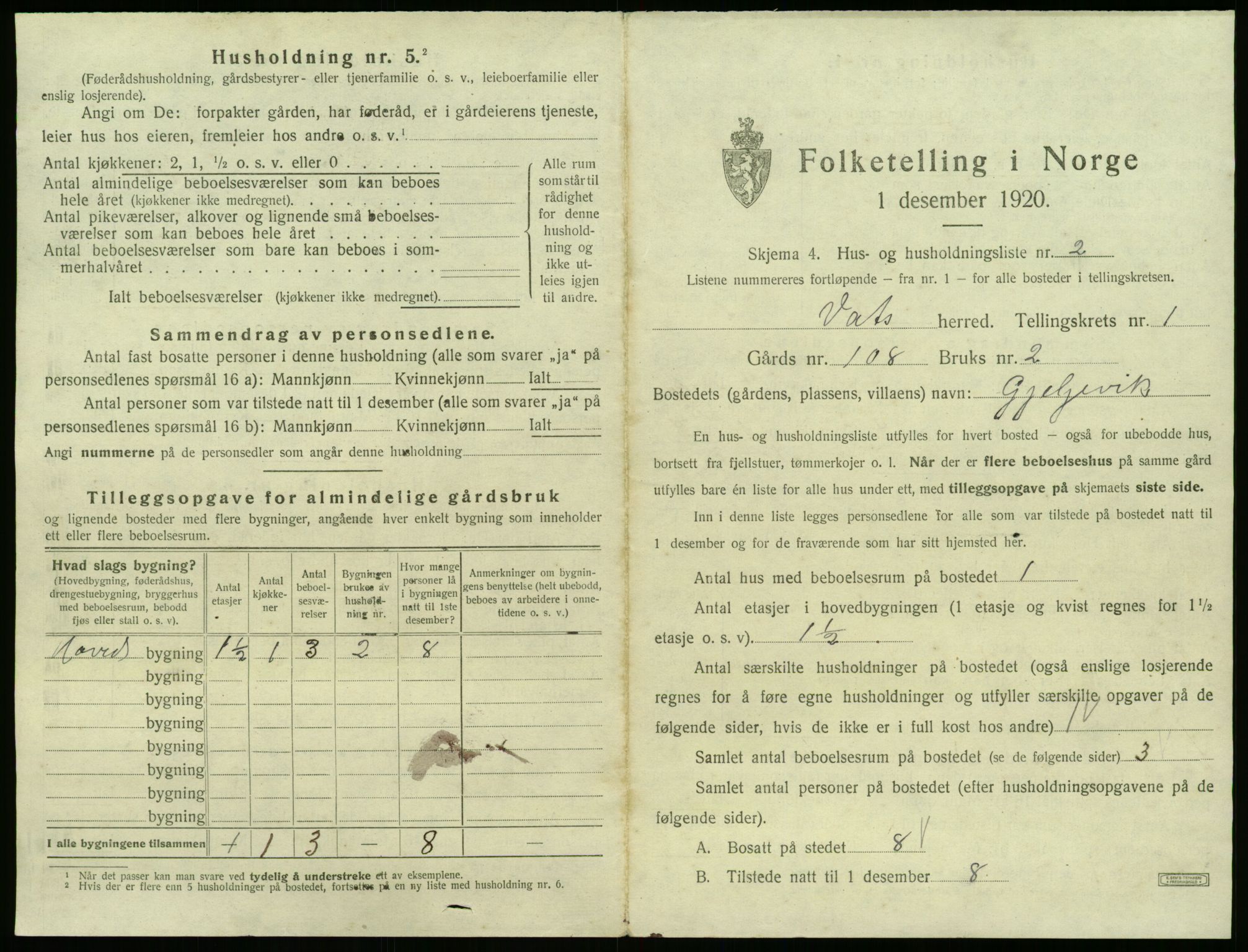 SAST, Folketelling 1920 for 1155 Vats herred, 1920, s. 33