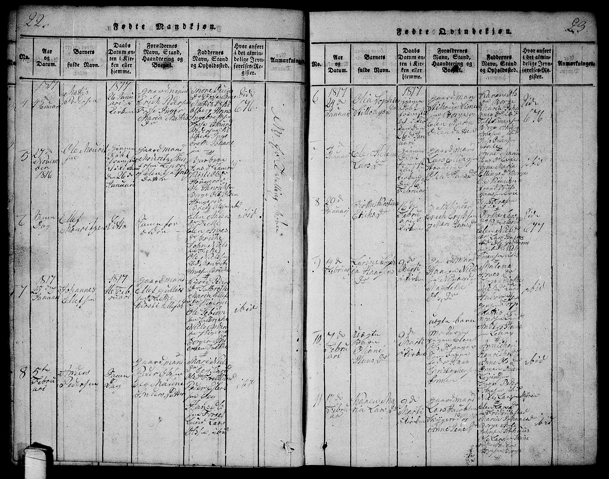 Onsøy prestekontor Kirkebøker, AV/SAO-A-10914/G/Ga/L0001: Klokkerbok nr. I 1, 1814-1840, s. 22-23